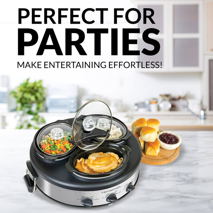HomeCraft Triple Round Oval 1.5 Quart Stainless Steel Cooker Buffet