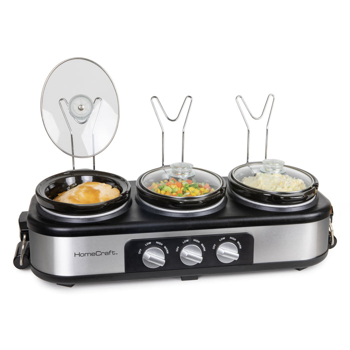 HomeCraft™ 3-Station 1.5-Quart Oval Slow Cooker Buffet, Stainless Steel
