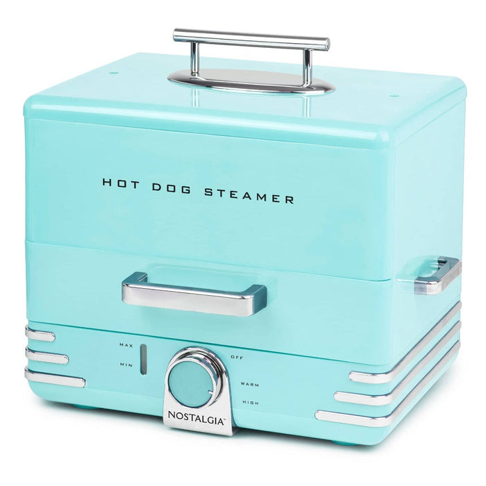 Large Diner Style Hot Dog Steamer, 20 Hot Dogs, 6 Buns, Aqua