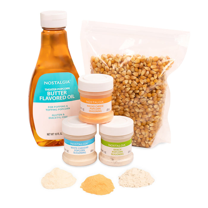 Hot Air & Kettle Popcorn Kit, 3 Seasonings, Oil, Popcorn Kernels