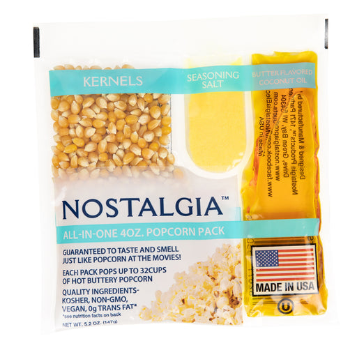 Nostalgia 4-Ounce Popcorn, Oil & Seasoning Salt All-In-One Packs