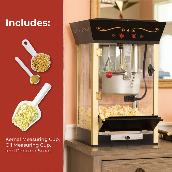 Vintage Professional Popcorn Cart - NEW 8-Ounce Kettle - 53 Inches Tall - Black