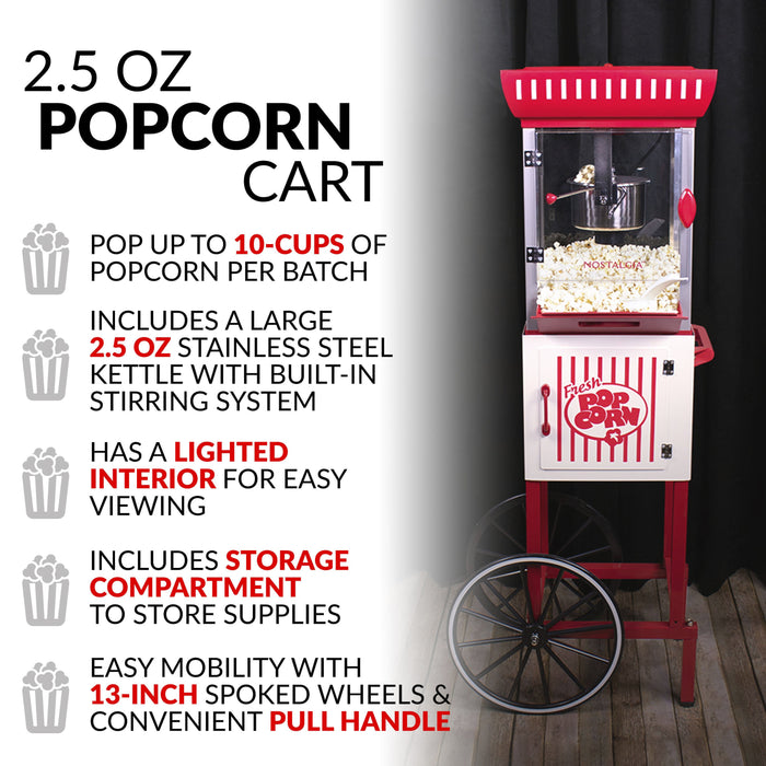 48-Inch 2.5-Oz. Popcorn Cart, Red/White