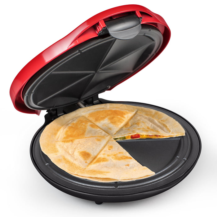 Taco Tuesday Deluxe 10-Inch 6-Wedge Electric Quesadilla Maker with Extra Stuffing Latch