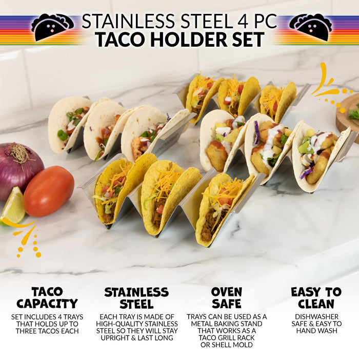 Taco Tuesday Stainless Steel 4-Piece Taco Holder Tray Set