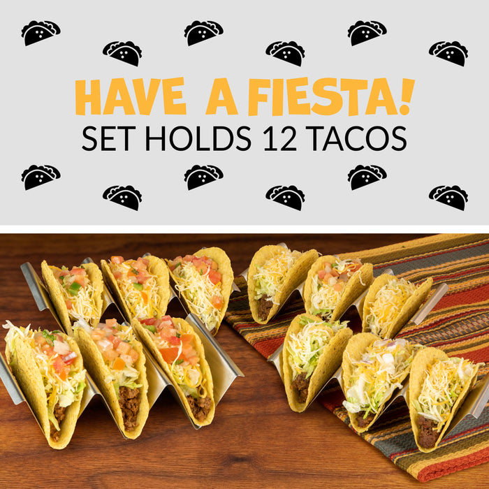 Taco Tuesday Stainless Steel 4-Piece Taco Holder Tray Set