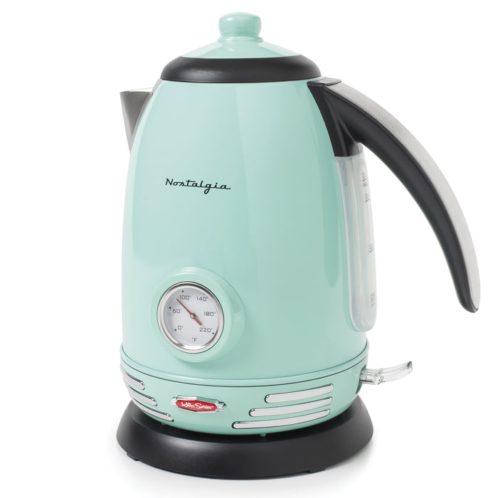 Nostalgia Retro 1.7-Liter Stainless Steel Electric Water Kettle with Strix Thermostat, Aqua