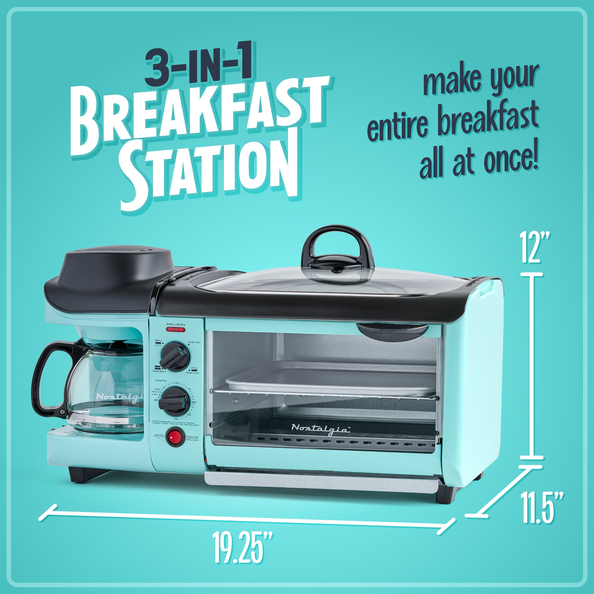 Retro 3-in-1 Family Size Breakfast Station. Aqua - Image 2