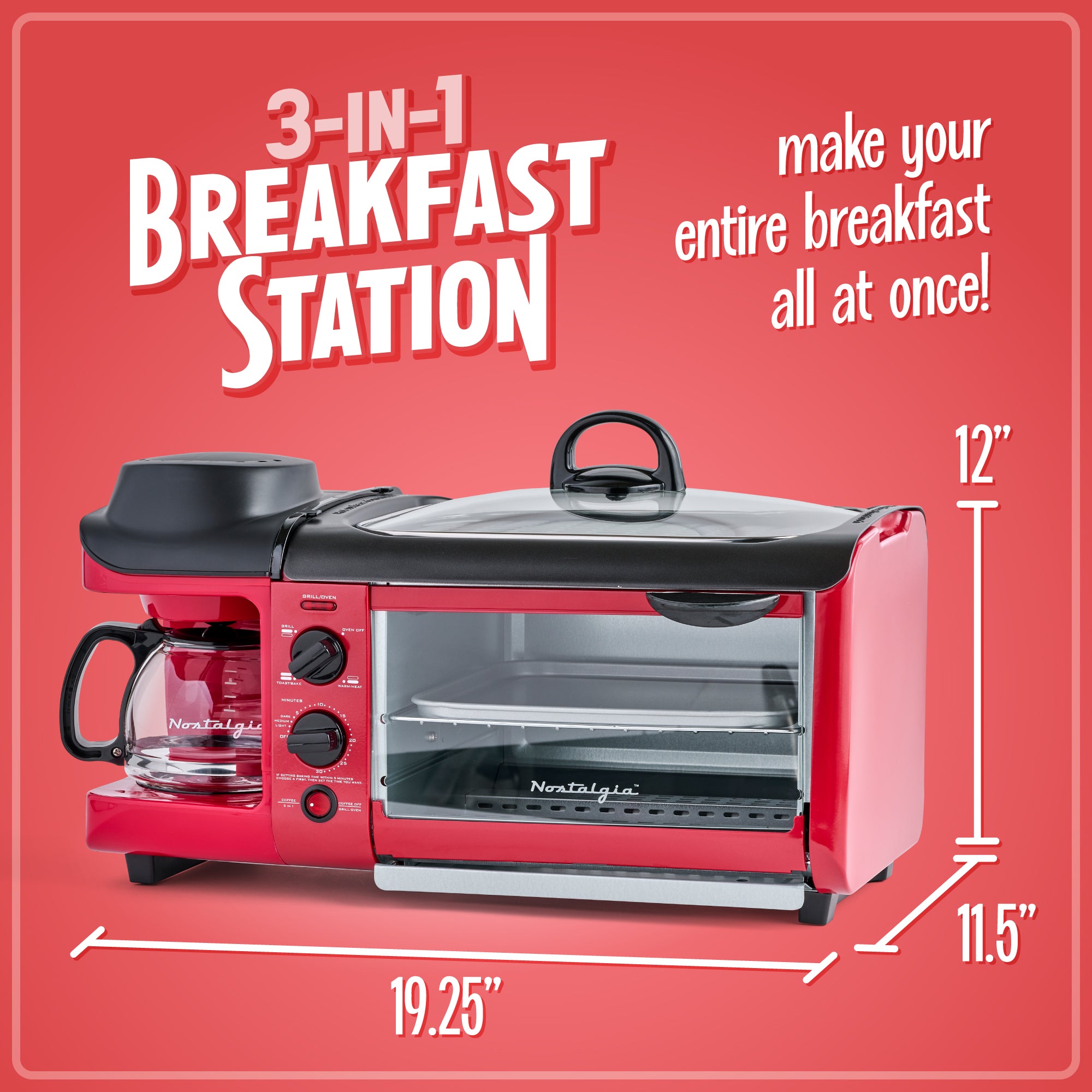 Retro 3-in-1 Family Size Breakfast Station. Retro Red - Image 3