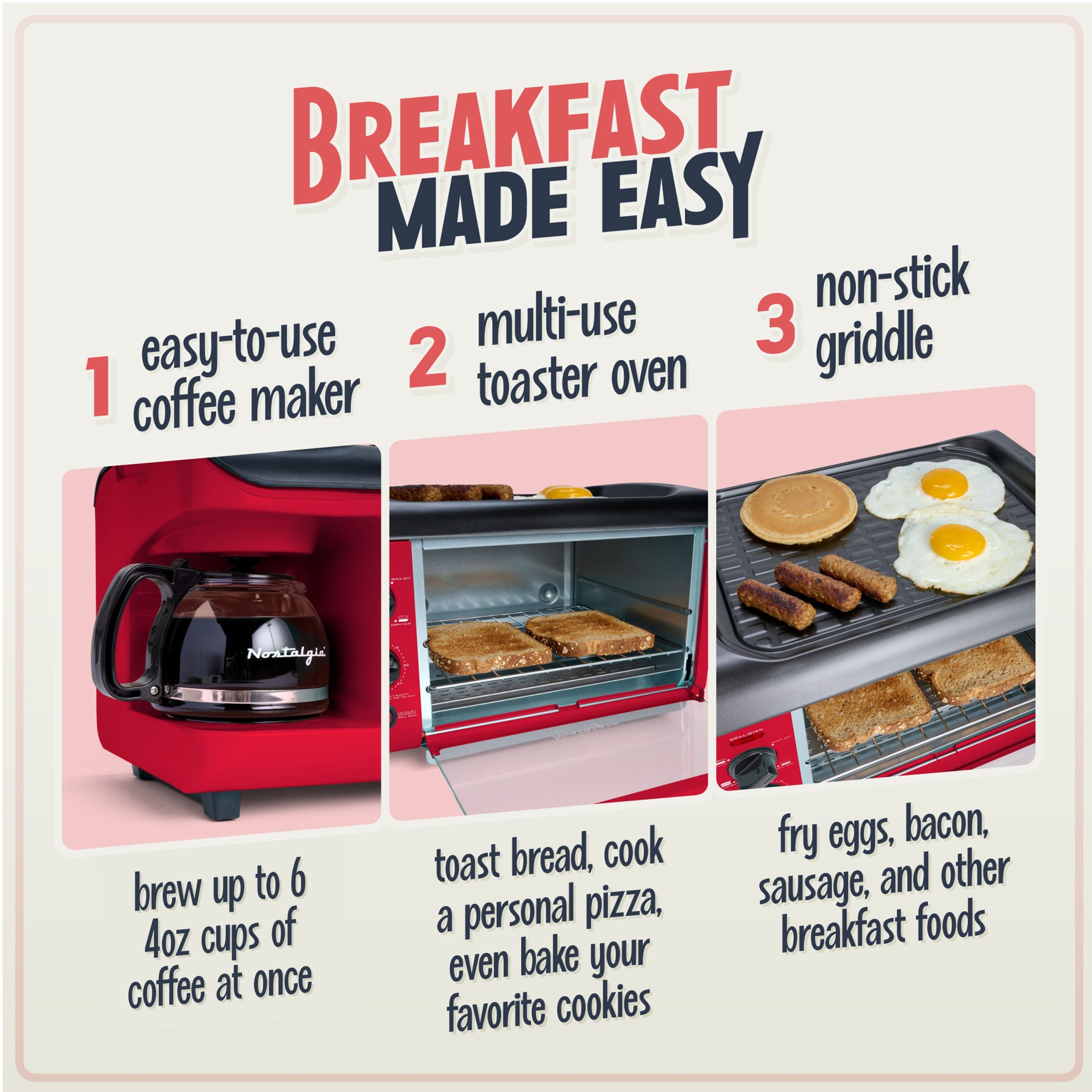 Retro 3-in-1 Family Size Breakfast Station. Retro Red - Image 4