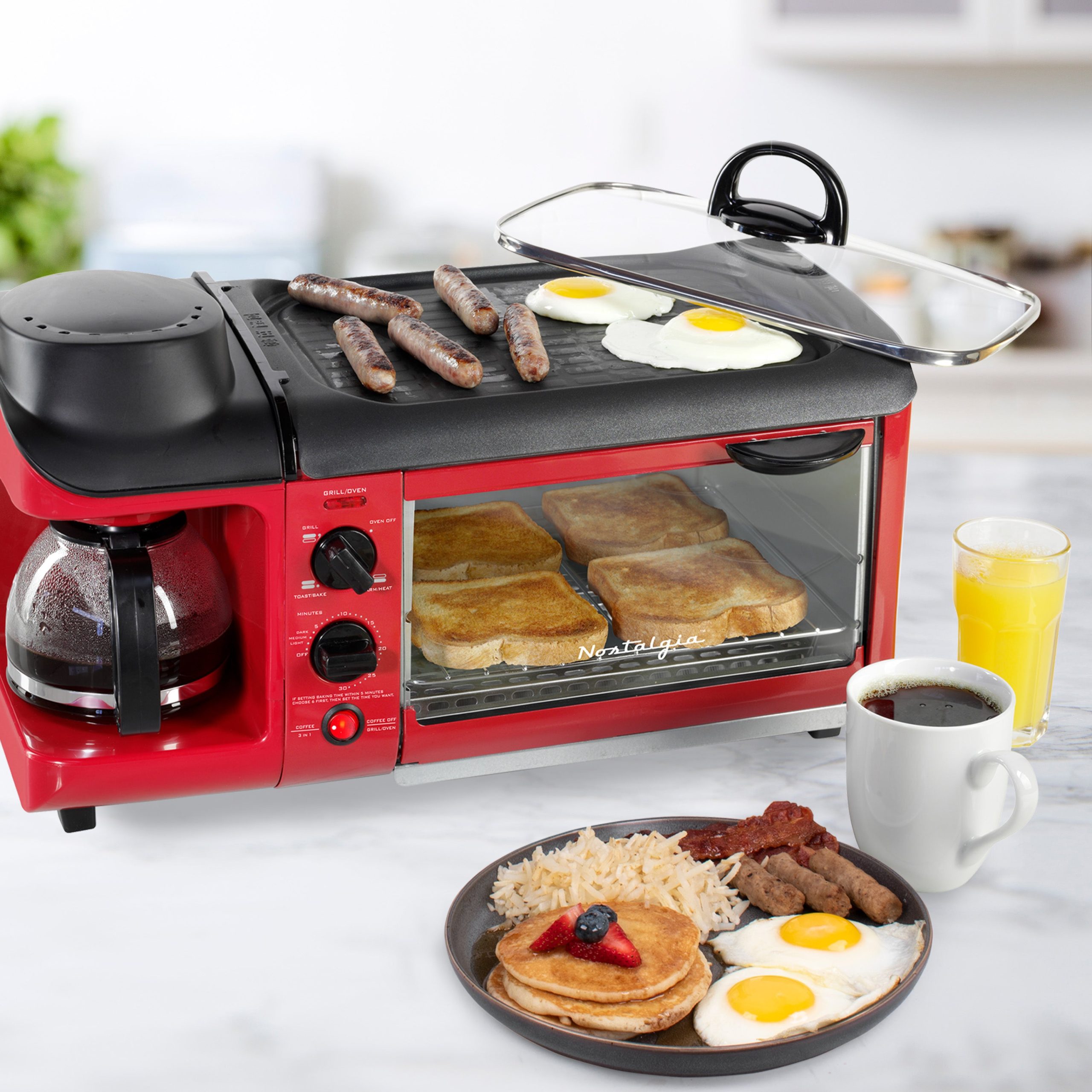 Retro 3-in-1 Family Size Breakfast Station. Retro Red - Image 2