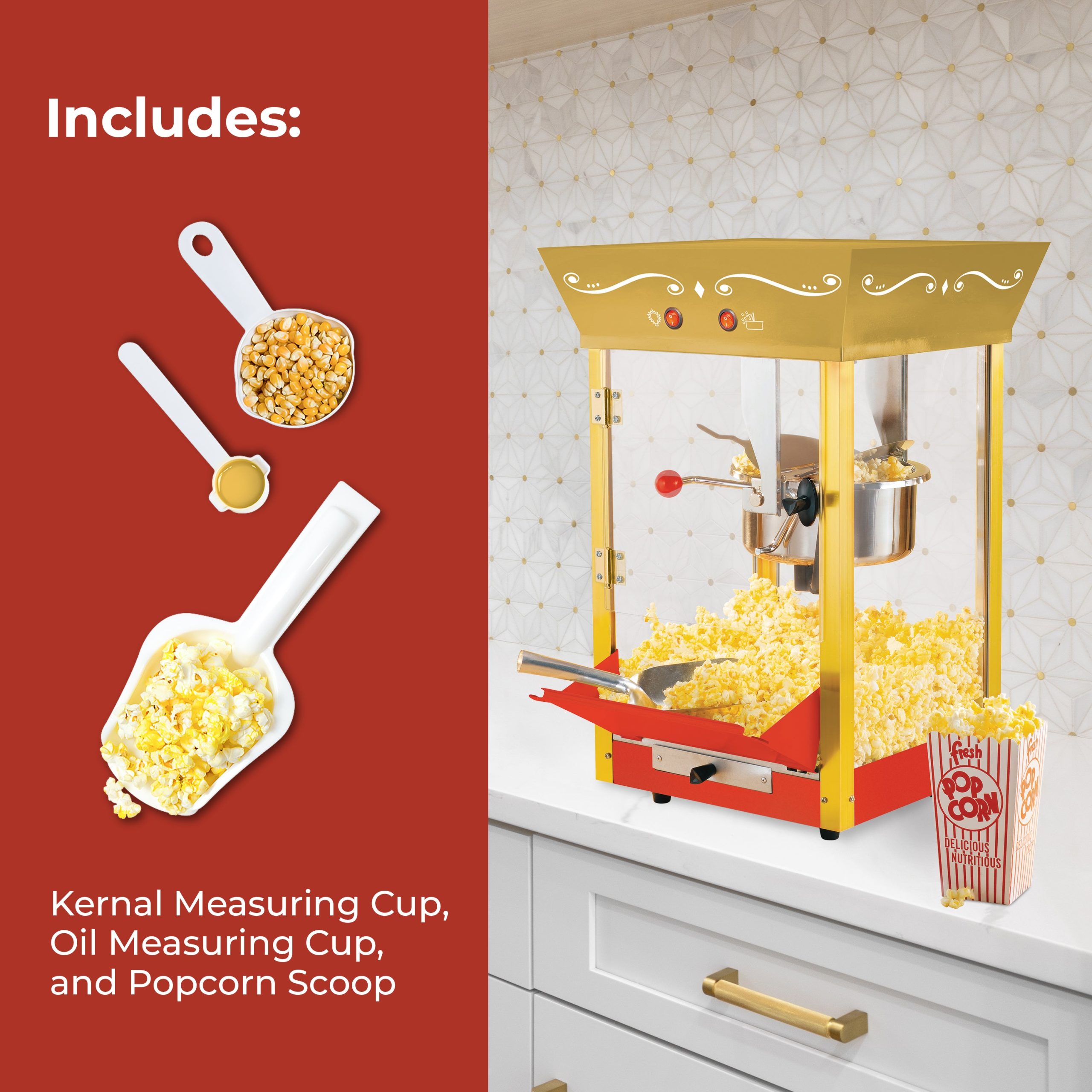 Vintage Professional Popcorn Cart - 8-Ounce Kettle - 53 Inches Tall - Red & Gold - Image 5
