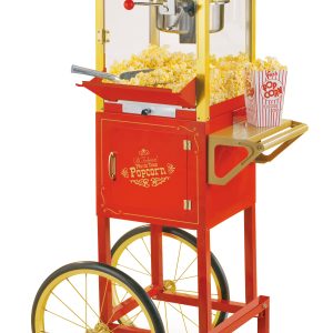 Vintage Professional Popcorn Cart - 8-Ounce Kettle - 53 Inches Tall - Red & Gold