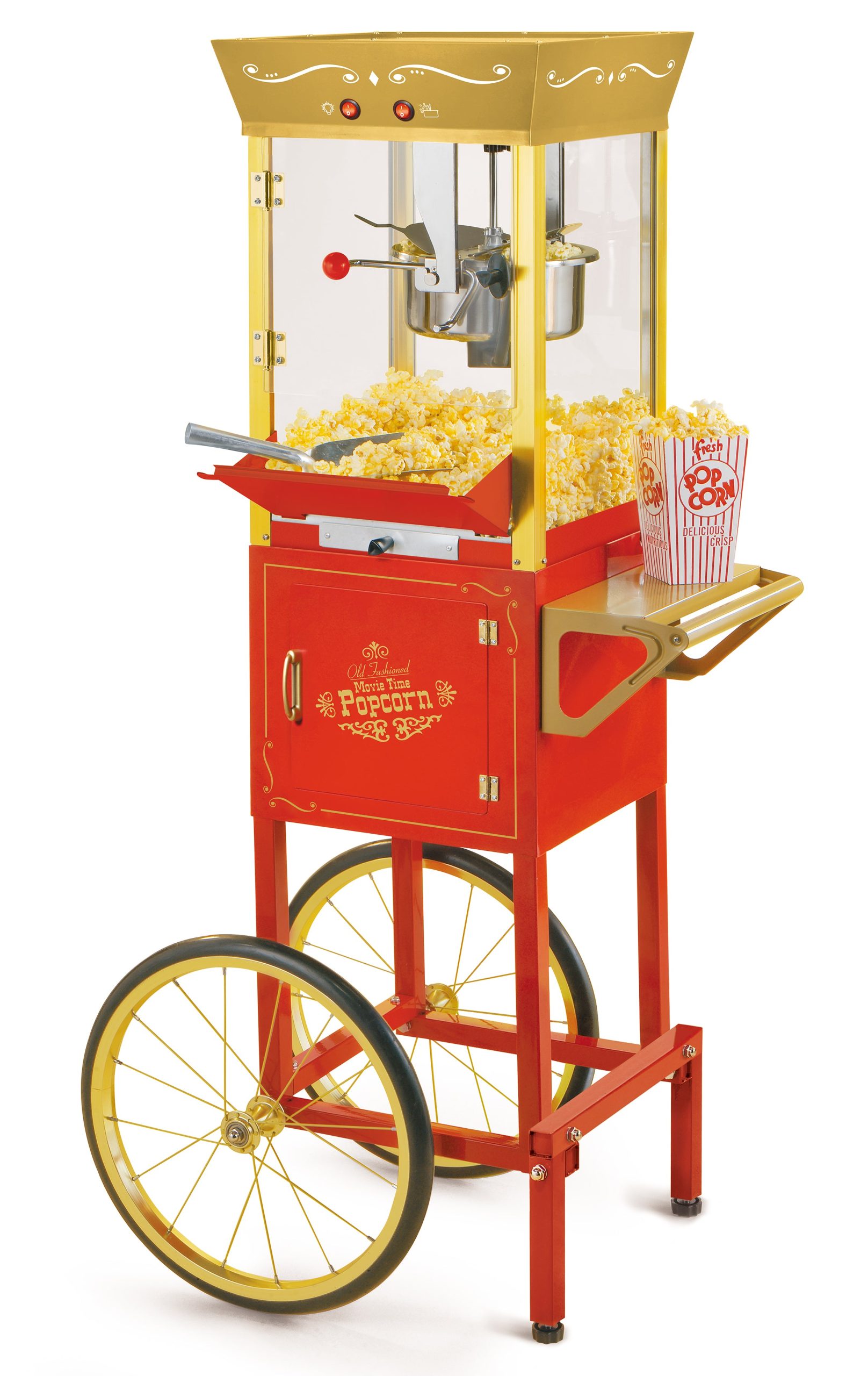 Vintage Professional Popcorn Cart - 8-Ounce Kettle - 53 Inches Tall - Red & Gold
