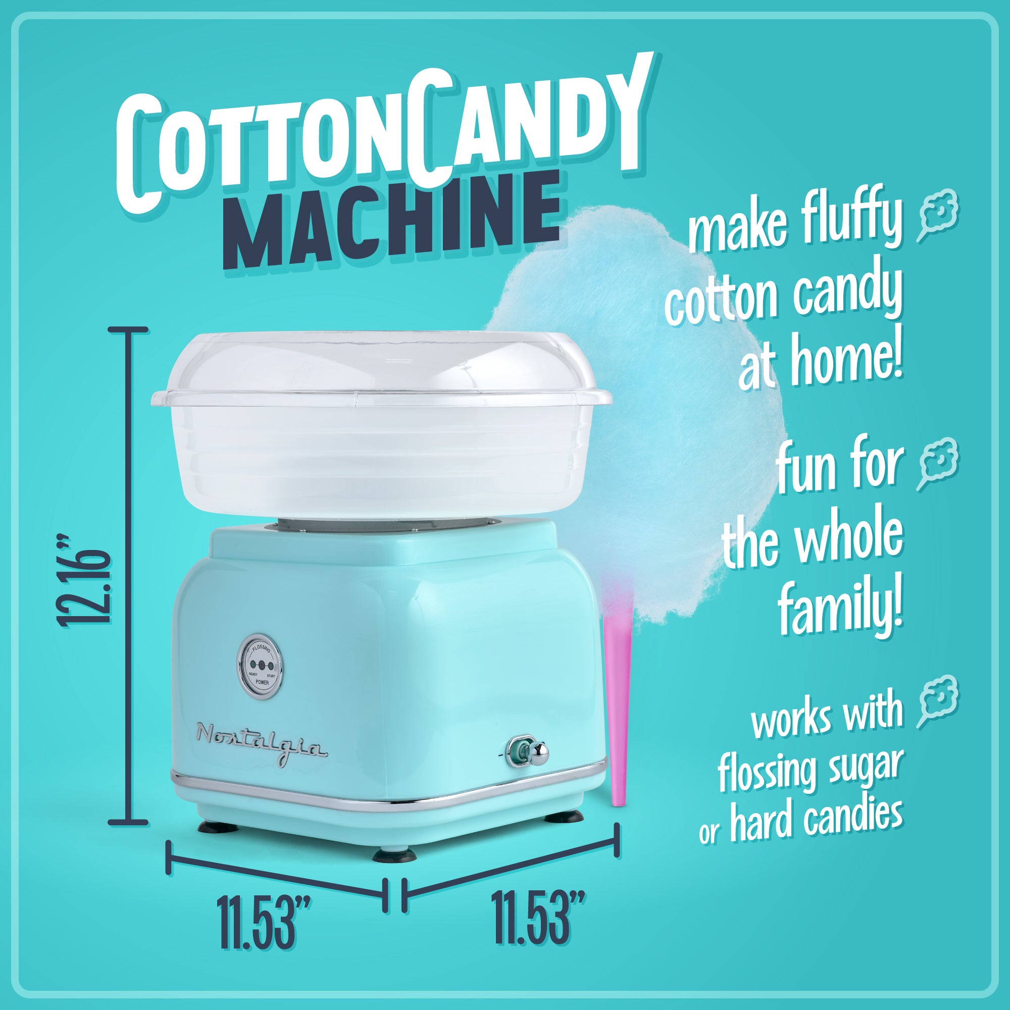 Classic Retro Hard & Sugar-Free Candy Cotton Candy Maker. Aqua - Image 3