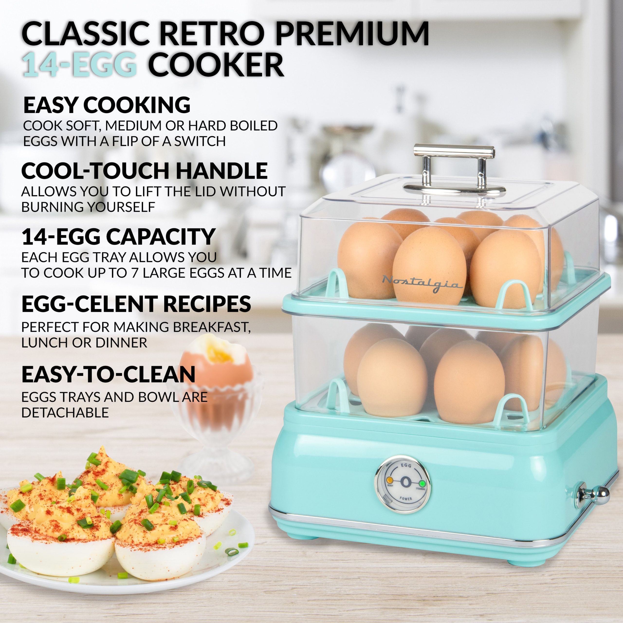 Classic Retro 14-Capacity Egg Cooker. Aqua - Image 4