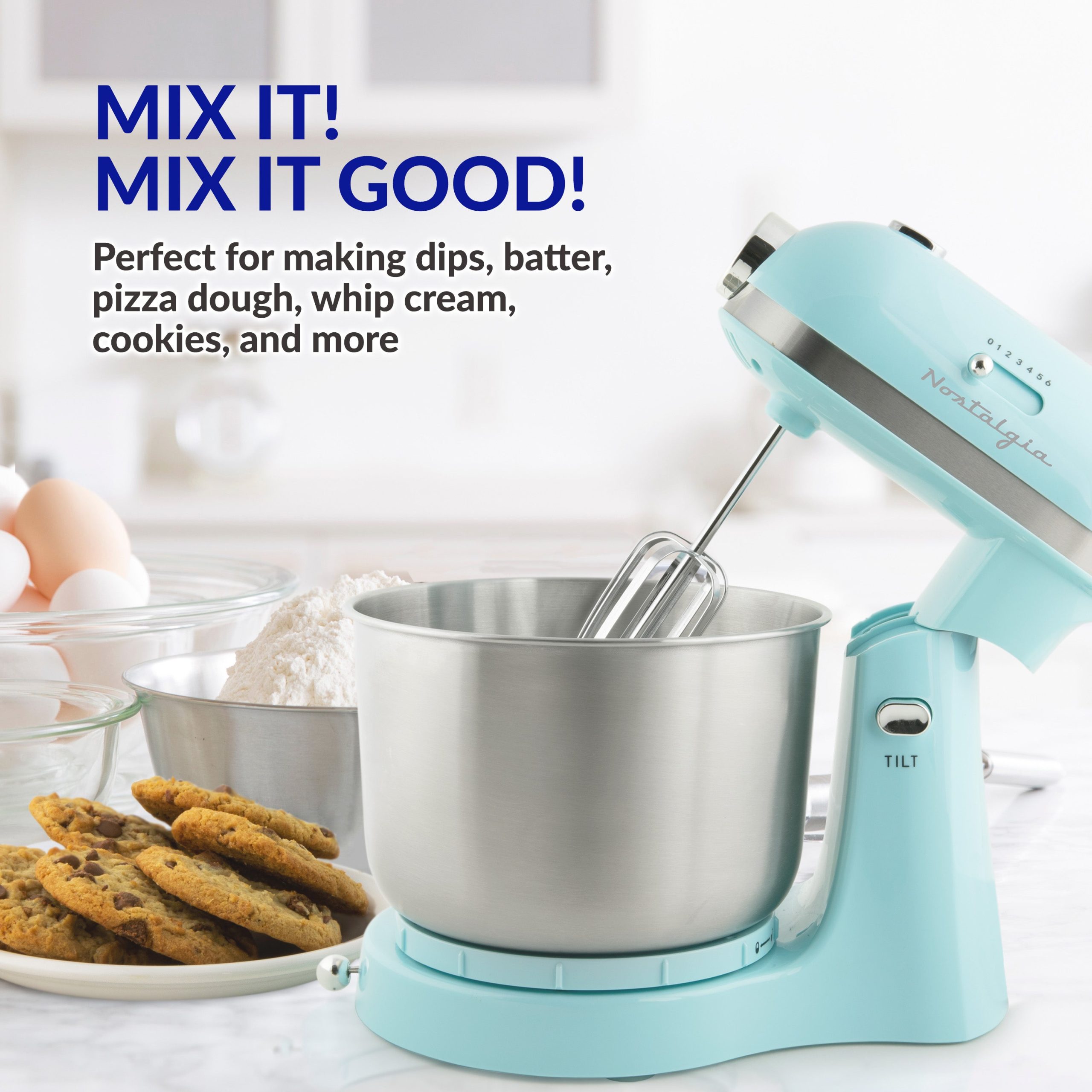 3.5 Qt Retro Stand Mixer with Tilt Head and Stainless Steel Bowl. Aqua - Image 2