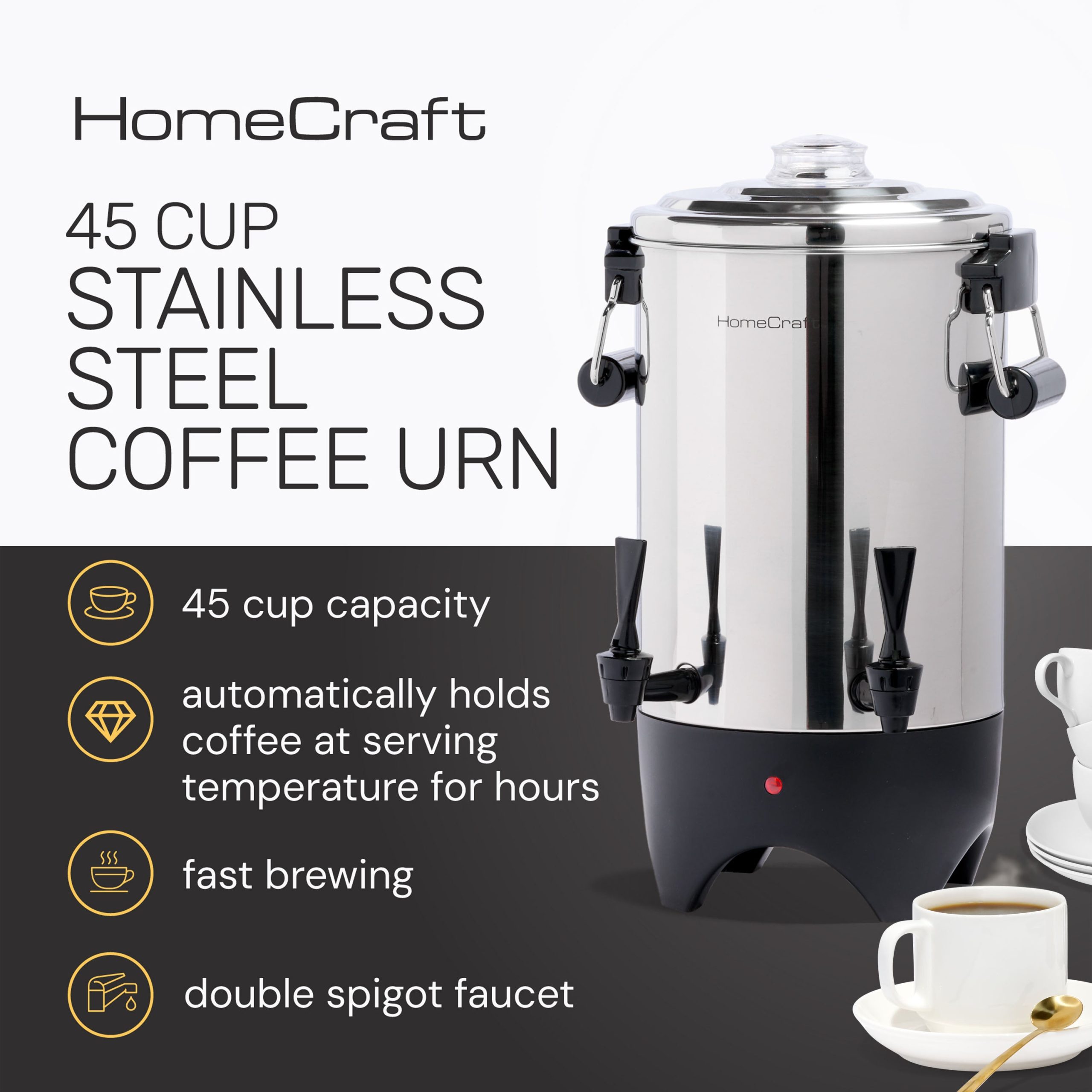 HomeCraft™ Quick-Brewing 1000-Watt Automatic 45-Cup Coffee Urn. Stainless Steel - Image 4
