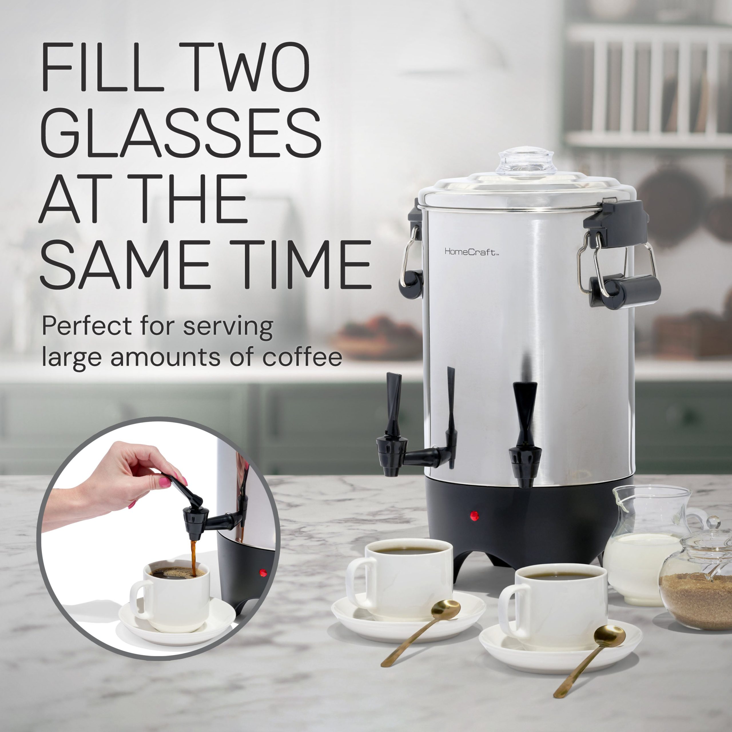 HomeCraft™ Quick-Brewing 1000-Watt Automatic 45-Cup Coffee Urn. Stainless Steel - Image 7