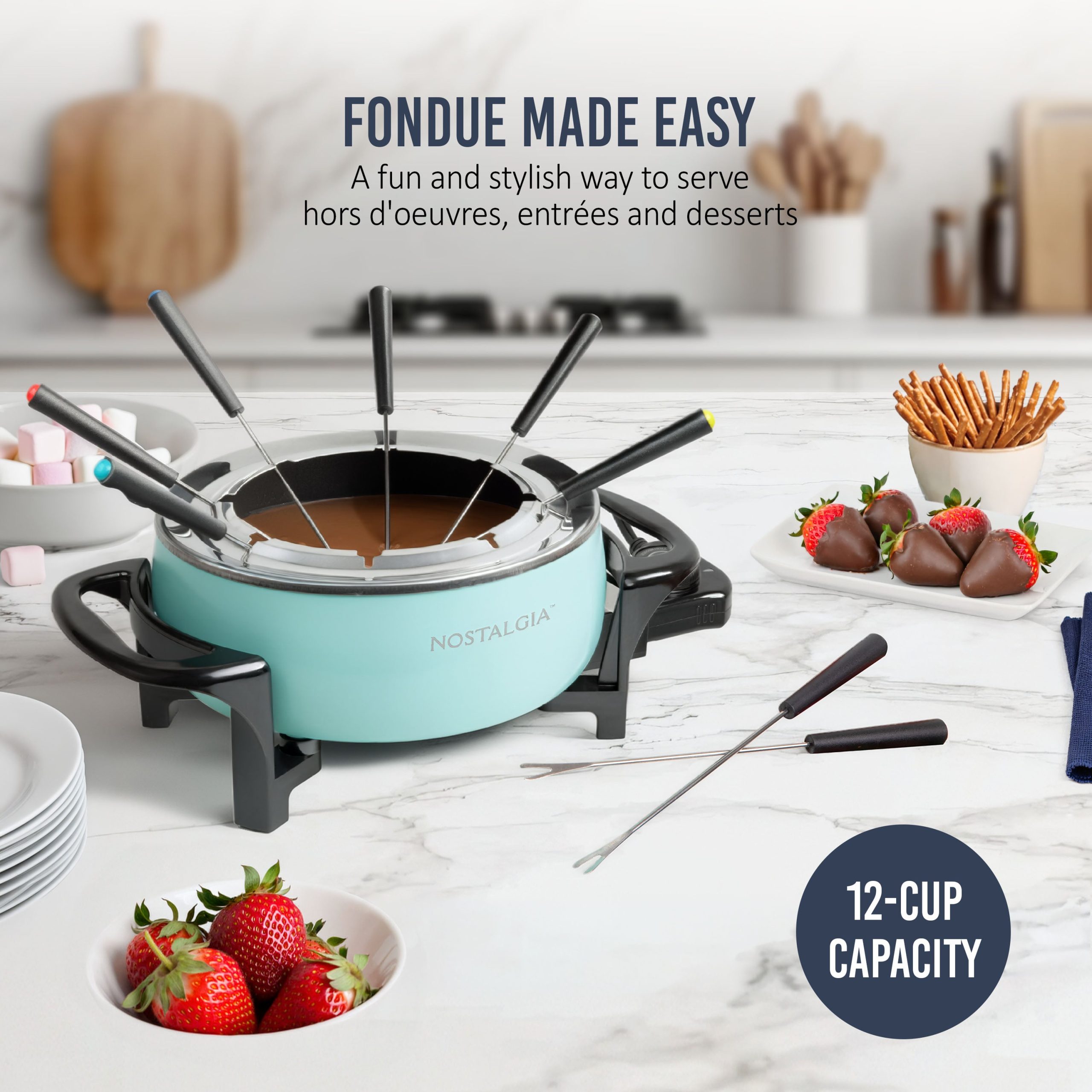 Nostalgia 12-Cup Electric Fondue Pot. Aqua - Image 2