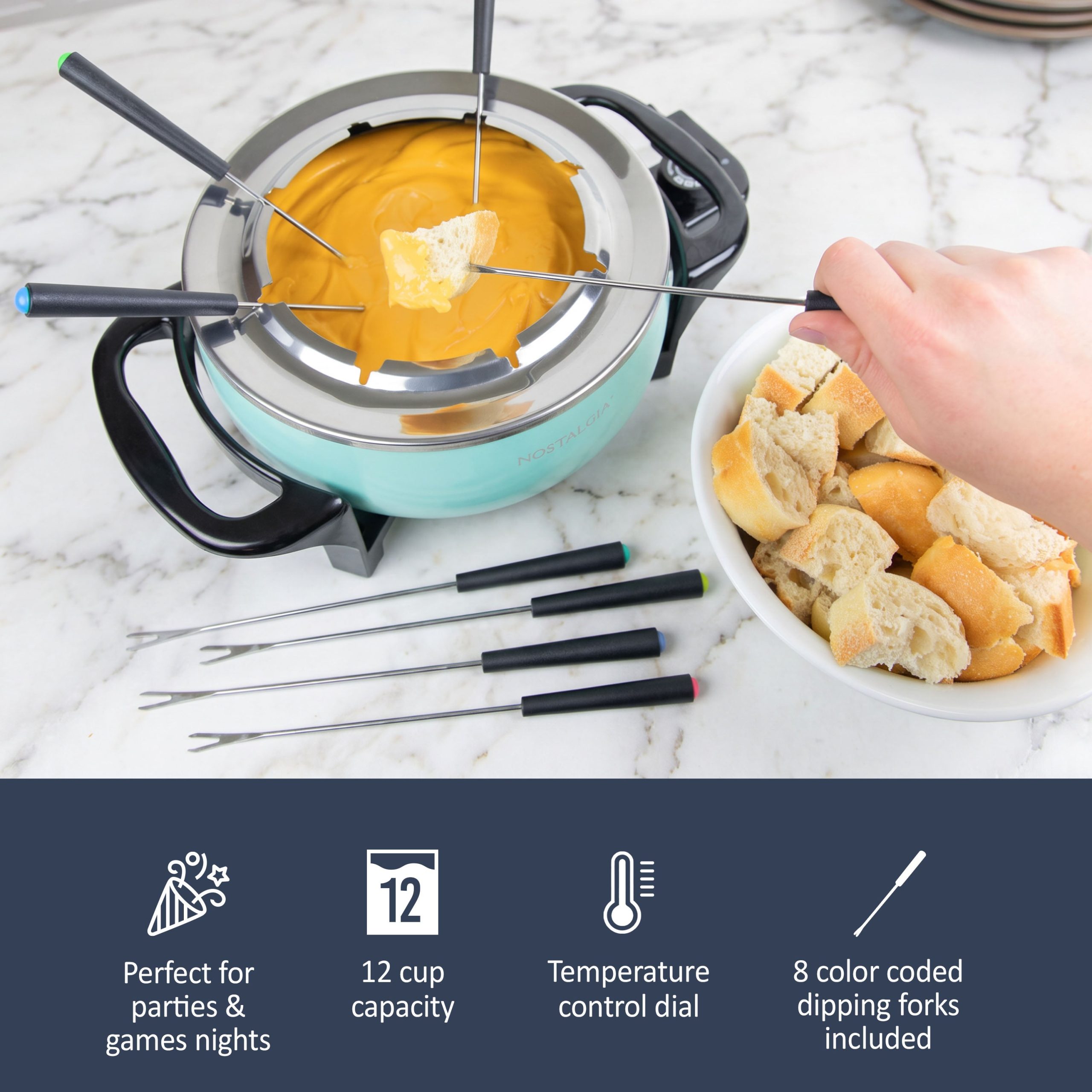 Nostalgia 12-Cup Electric Fondue Pot. Aqua - Image 4
