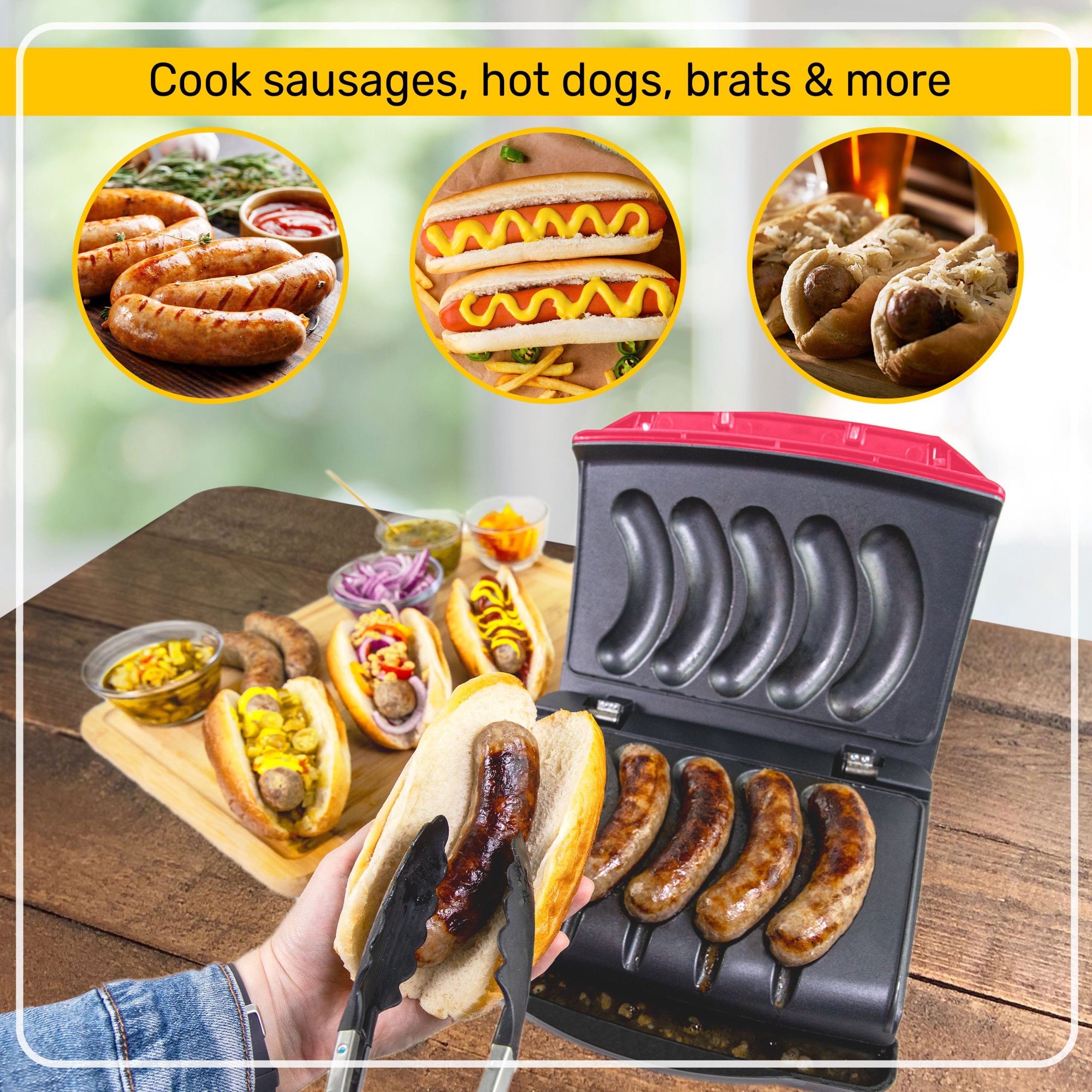 Nostalgia Game Day Sausage and Brat 5 Link Electric Grill with Oil Drip Tray - Image 7