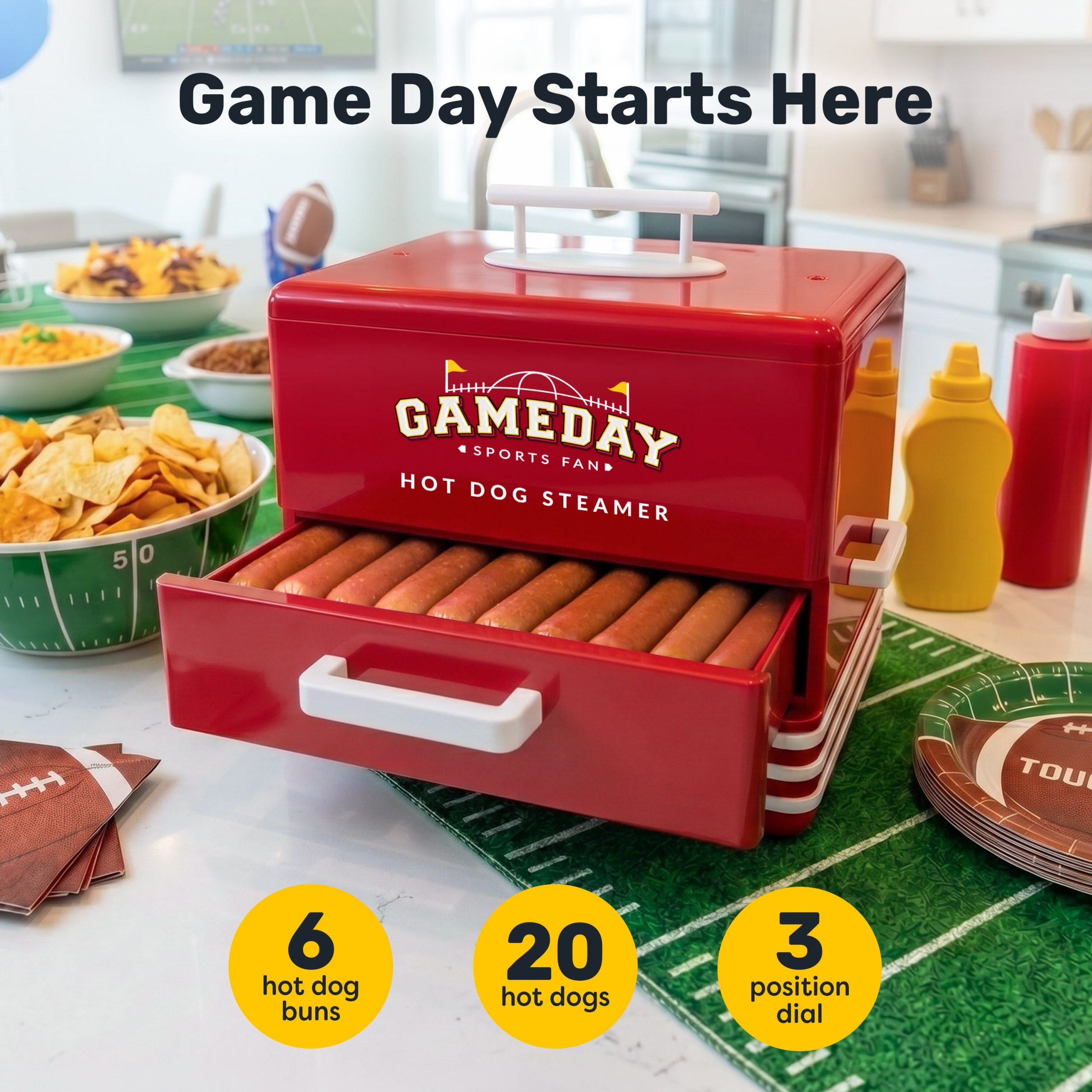 Nostalgia Game Day Hot Dog Steamer and Bun Warmer - Image 2