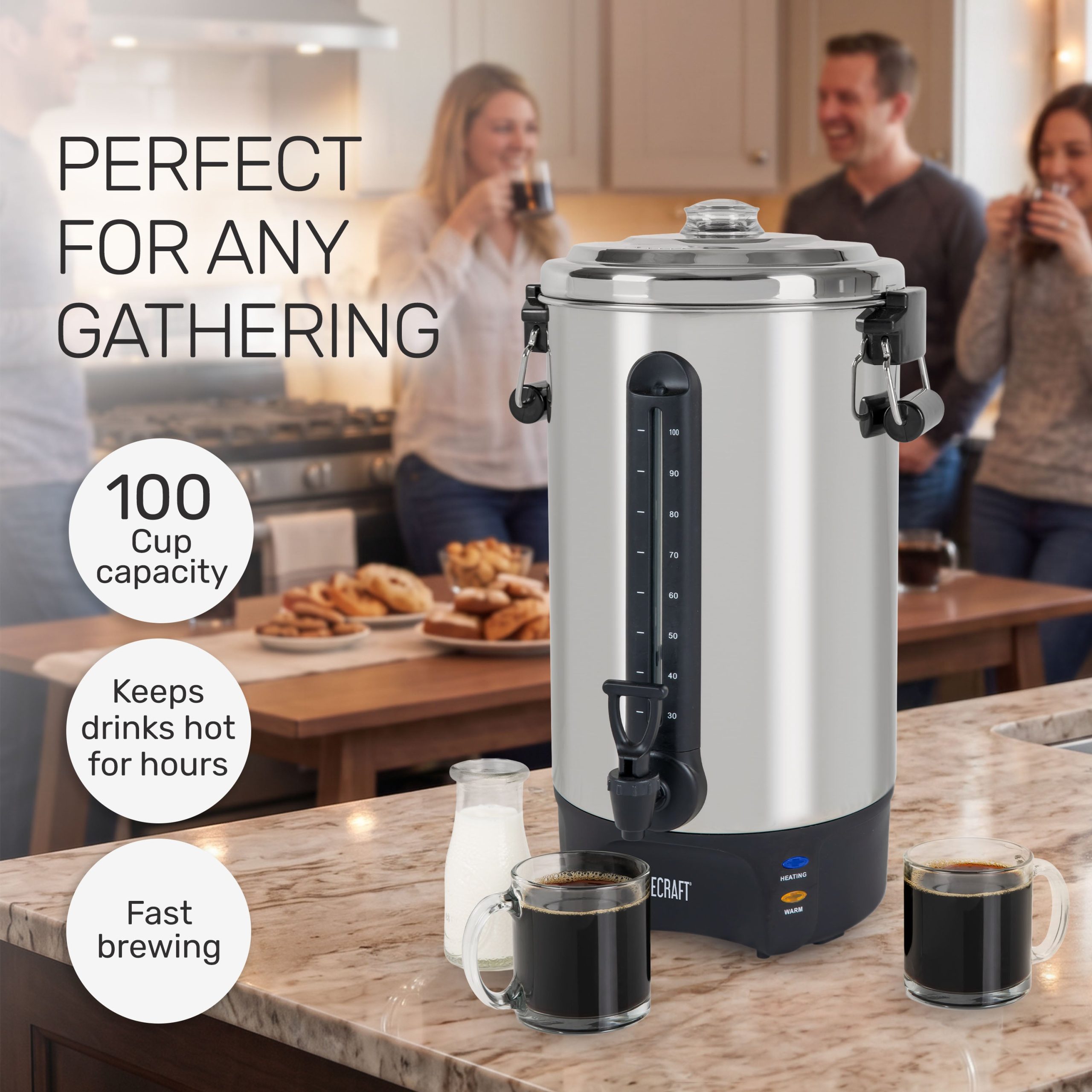 HomeCraft™ Quick-Brewing 1500-Watt Automatic 100-Cup Coffee Urn. Stainless Steel - Image 2