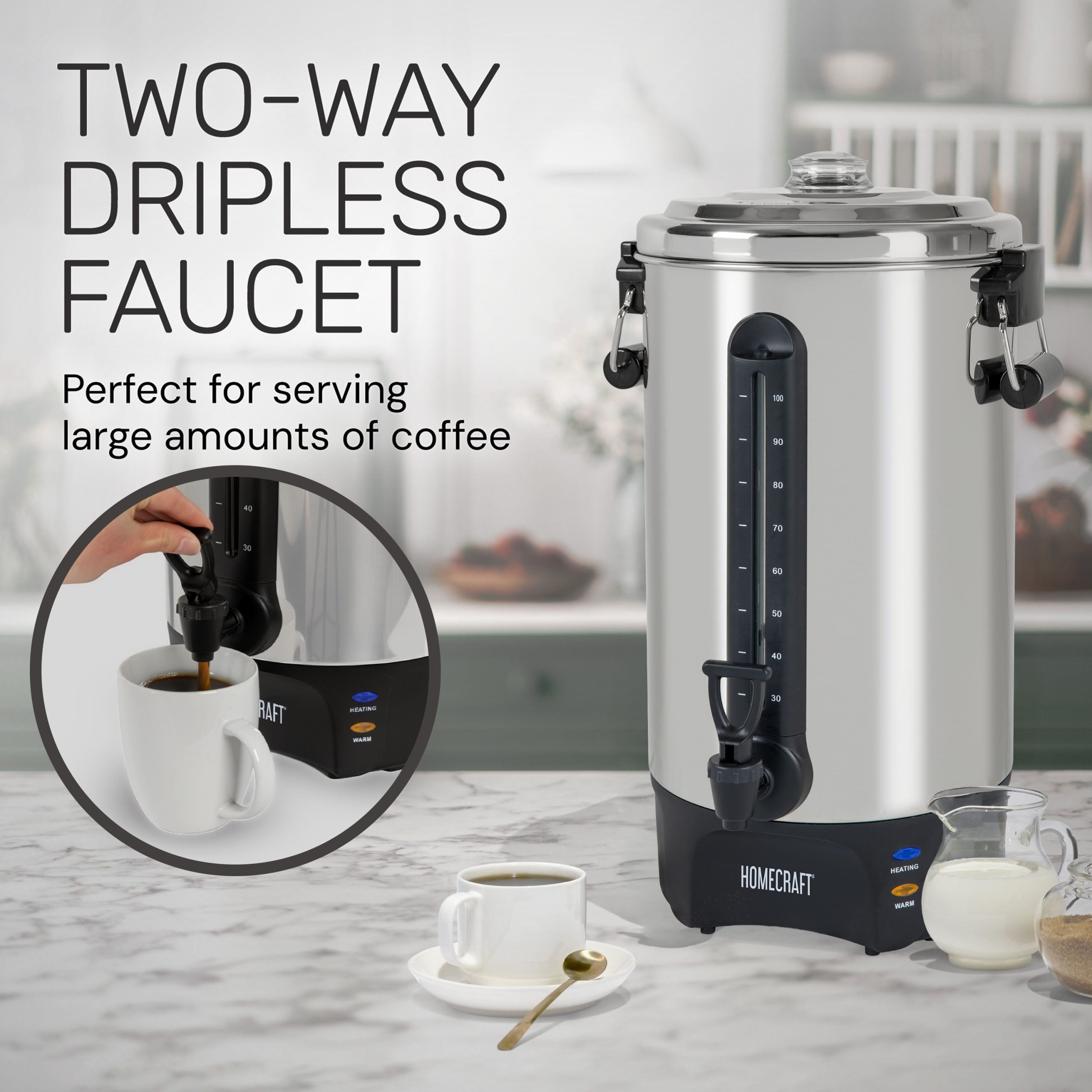 HomeCraft™ Quick-Brewing 1500-Watt Automatic 100-Cup Coffee Urn. Stainless Steel - Image 6