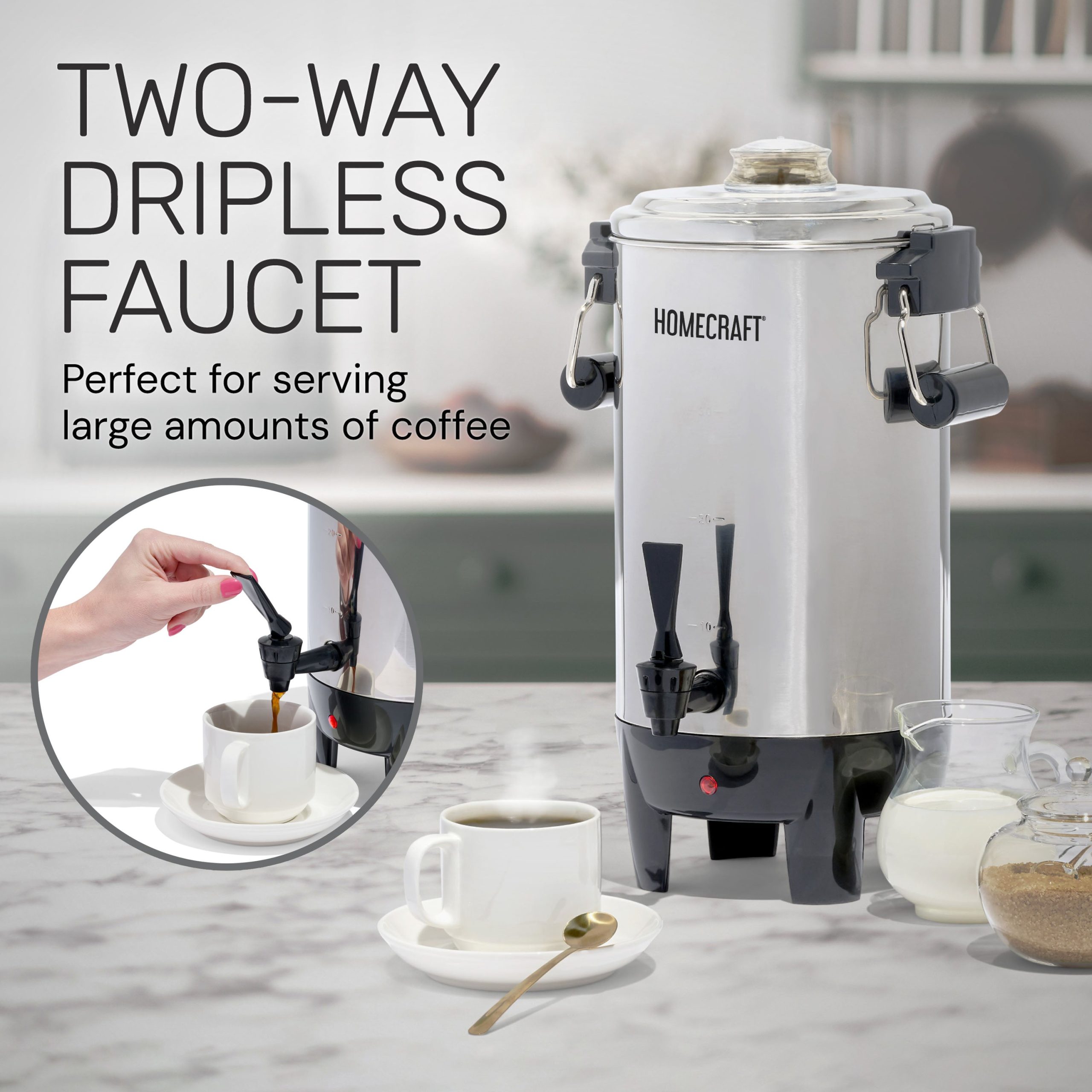 HomeCraft Quick-Brewing 1000-Watt Automatic 30-Cup Coffee Urn - Stainless Steel - Image 3