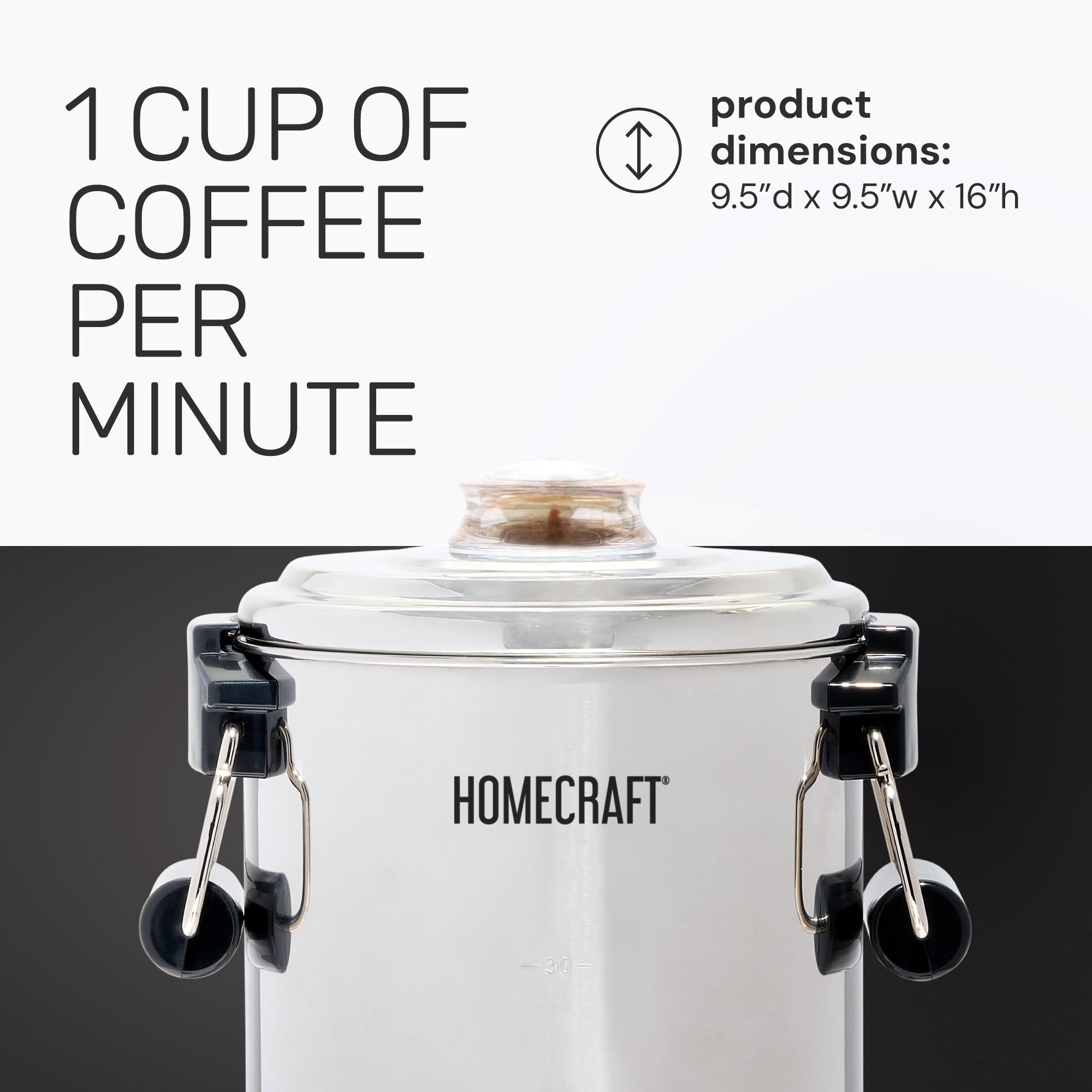 HomeCraft Quick-Brewing 1000-Watt Automatic 30-Cup Coffee Urn - Stainless Steel - Image 6