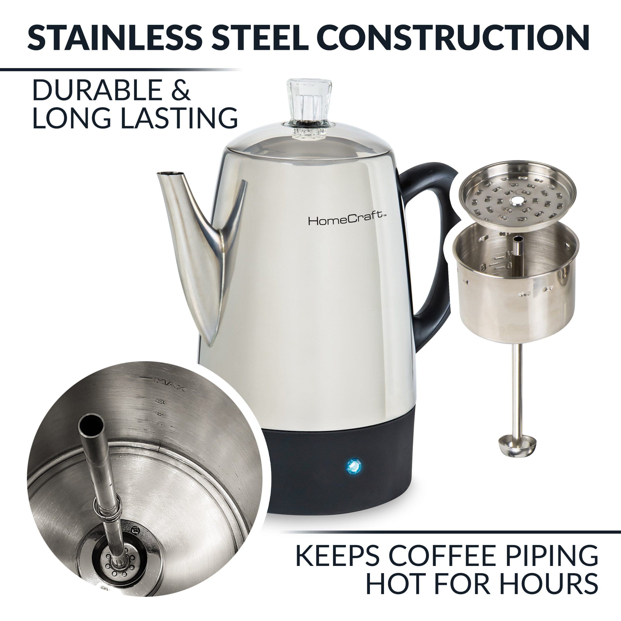 HomeCraft 10-Cup Stainless Steel Coffee Percolator - Image 7