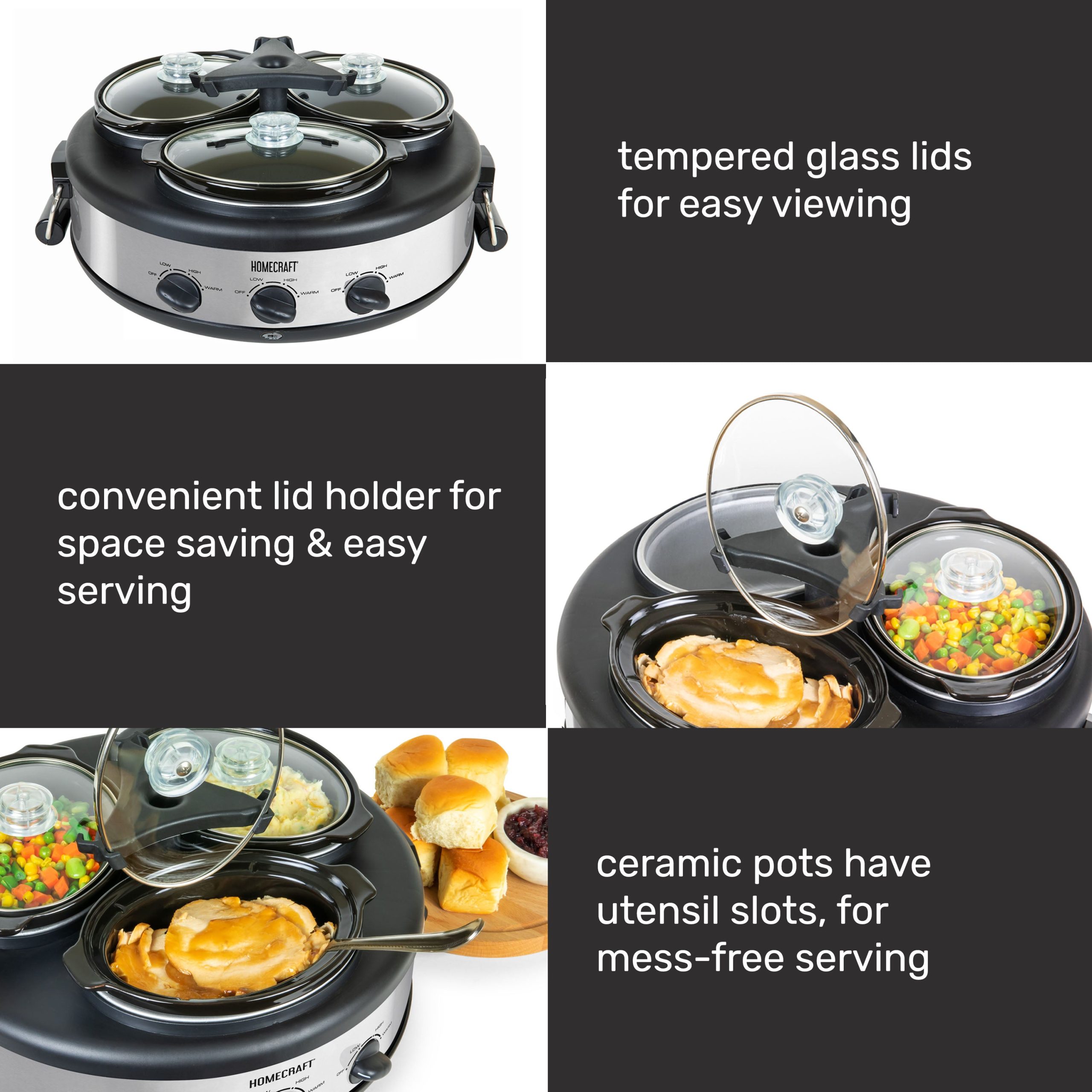 HomeCraft Triple Round Oval 1.5 Quart Stainless Steel Cooker Buffet - Image 4