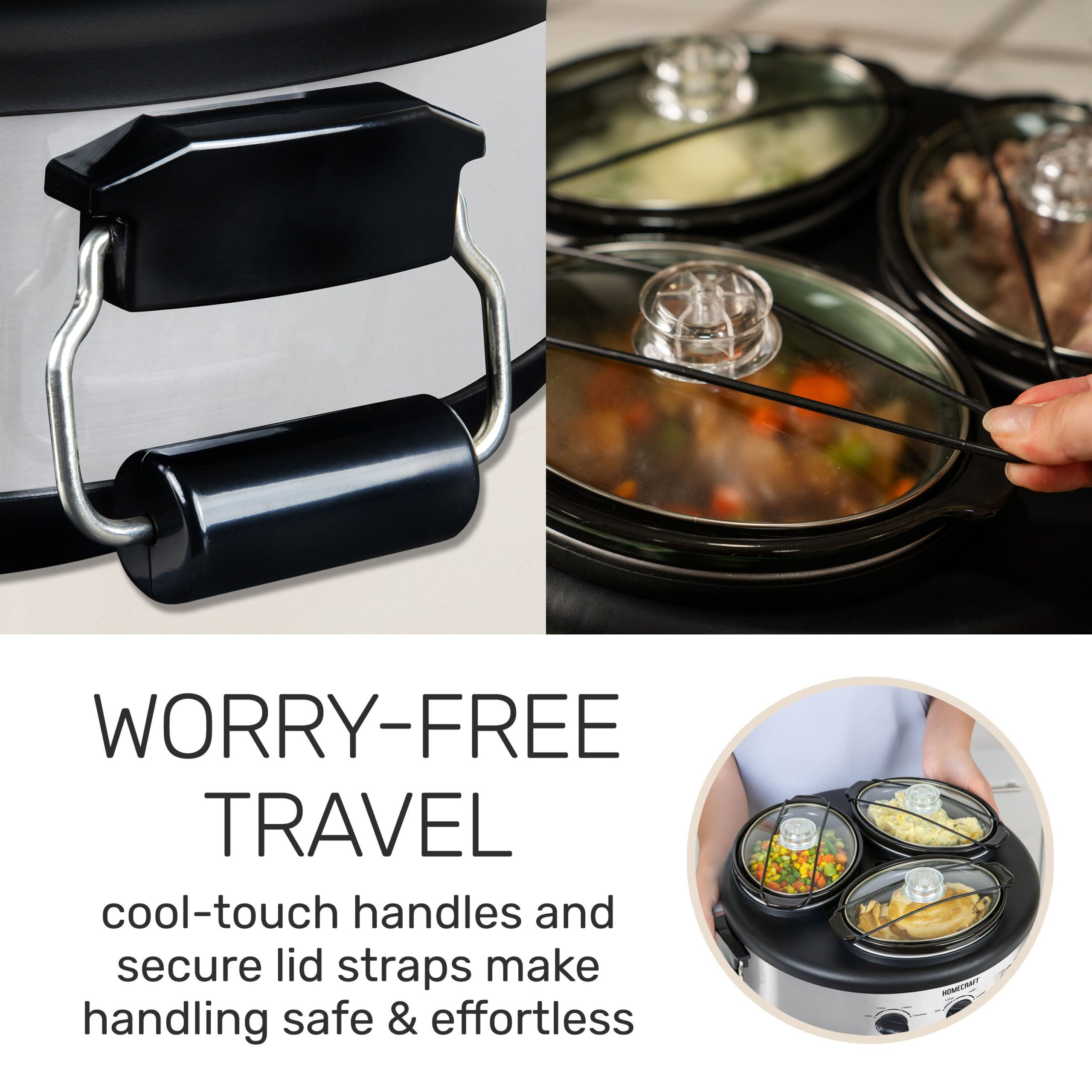 HomeCraft Triple Round Oval 1.5 Quart Stainless Steel Cooker Buffet - Image 5