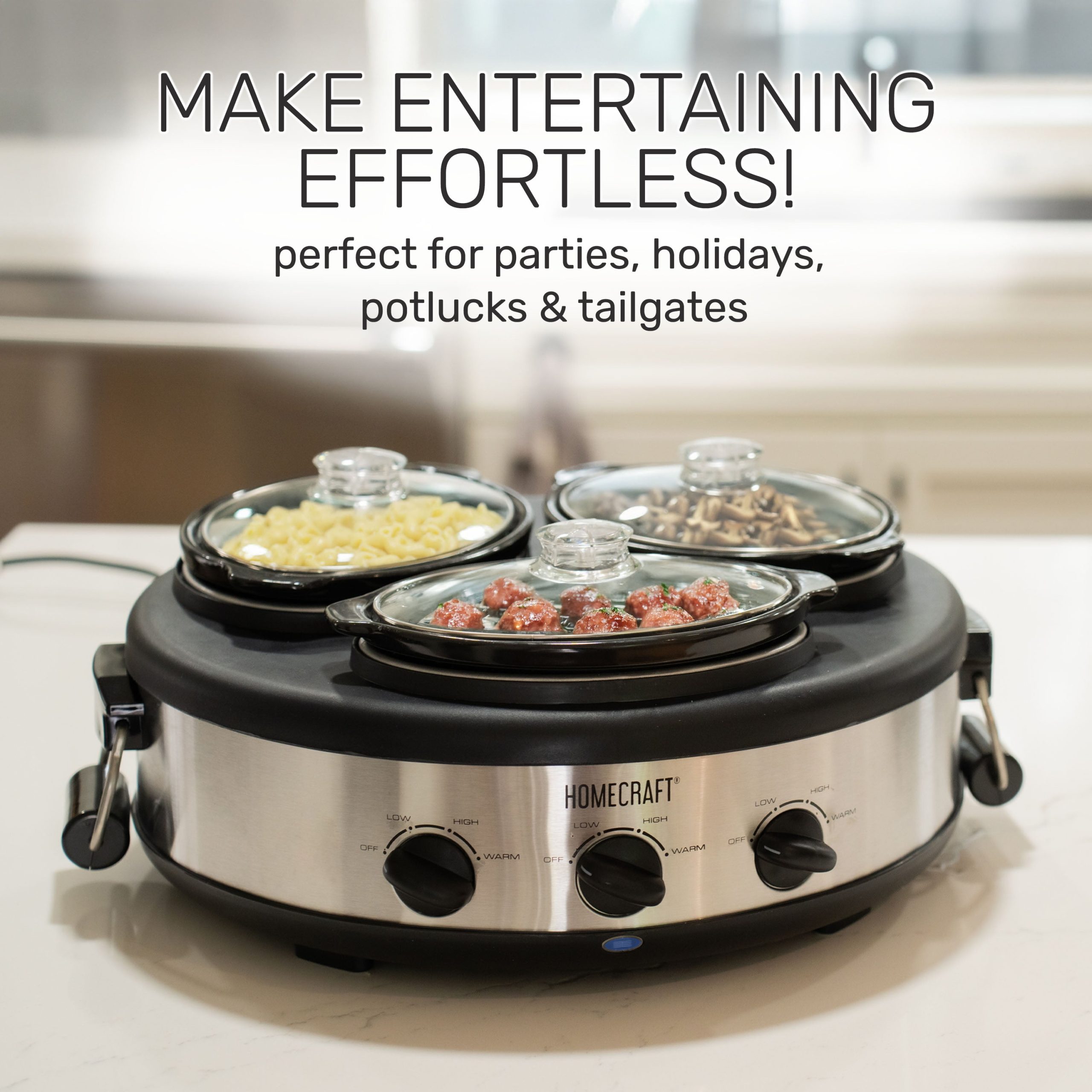 HomeCraft Triple Round Oval 1.5 Quart Stainless Steel Cooker Buffet - Image 8
