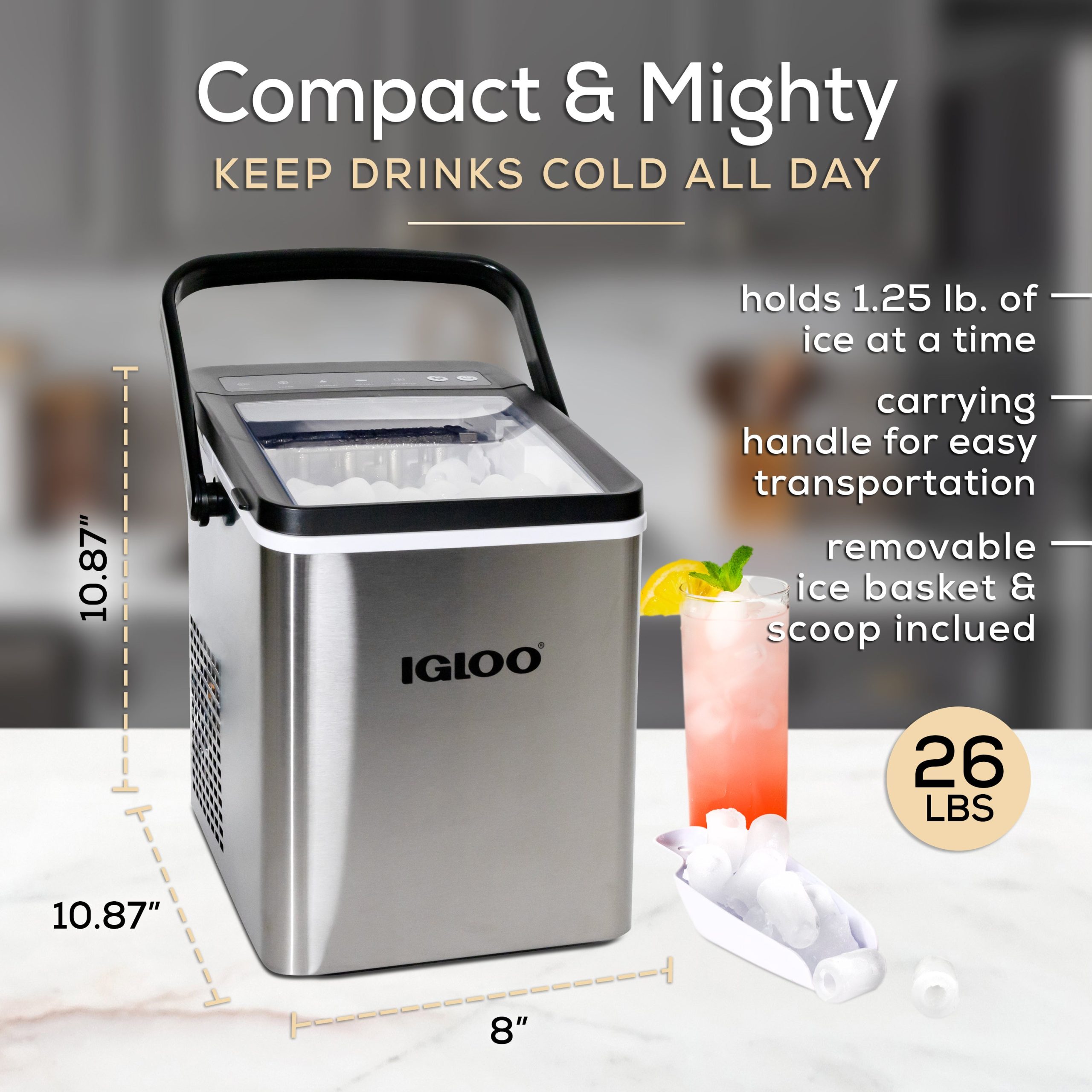 IGLOO® 26-Pound Automatic Self-Cleaning Portable Countertop Ice Maker Machine With Handle. Stainless Steel - Image 2