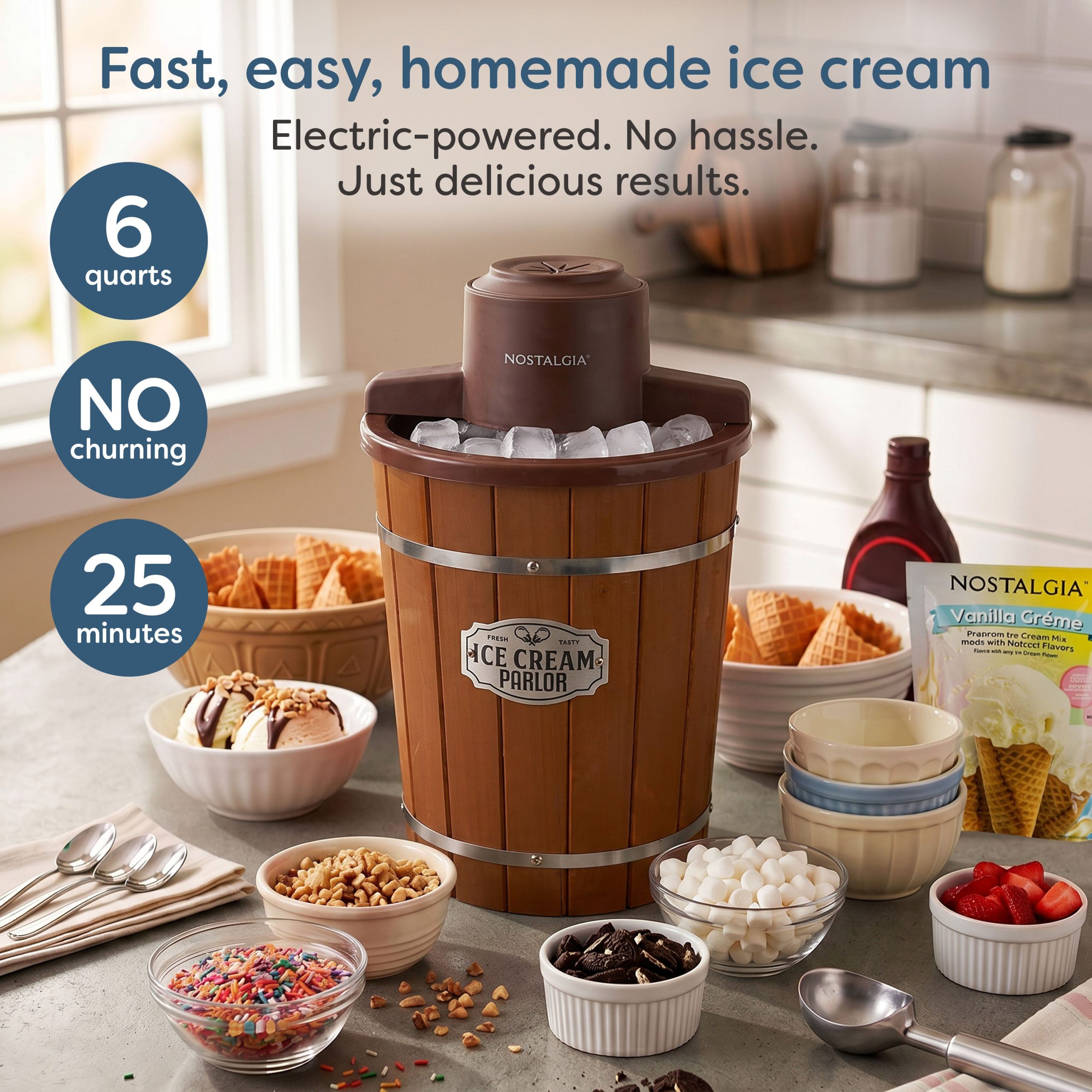 6-Quart Wood Bucket Electric Ice Cream Maker - Image 2