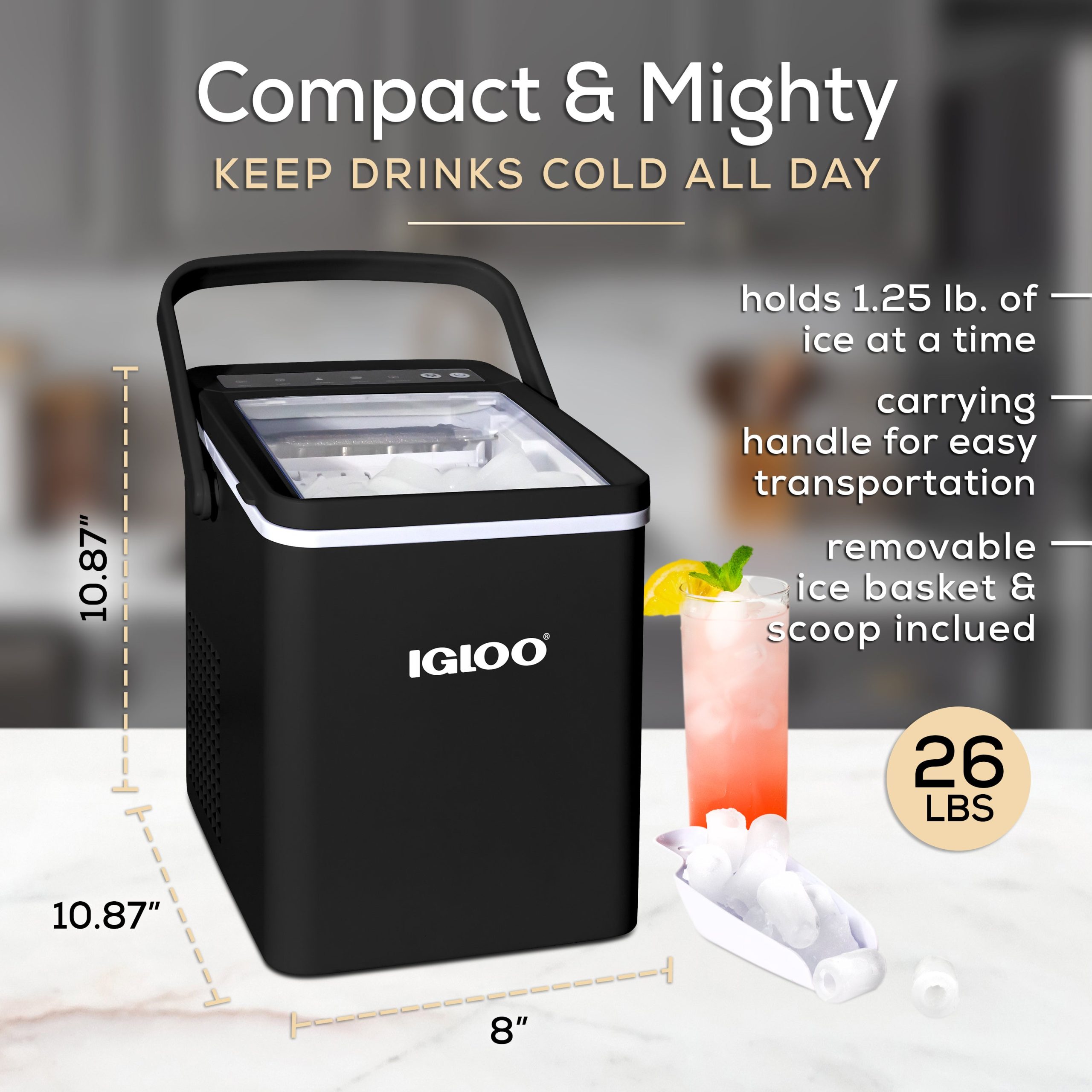 IGLOO® 26-Pound Automatic Self-Cleaning Portable Countertop Ice Maker Machine With Handle. Black - Image 2