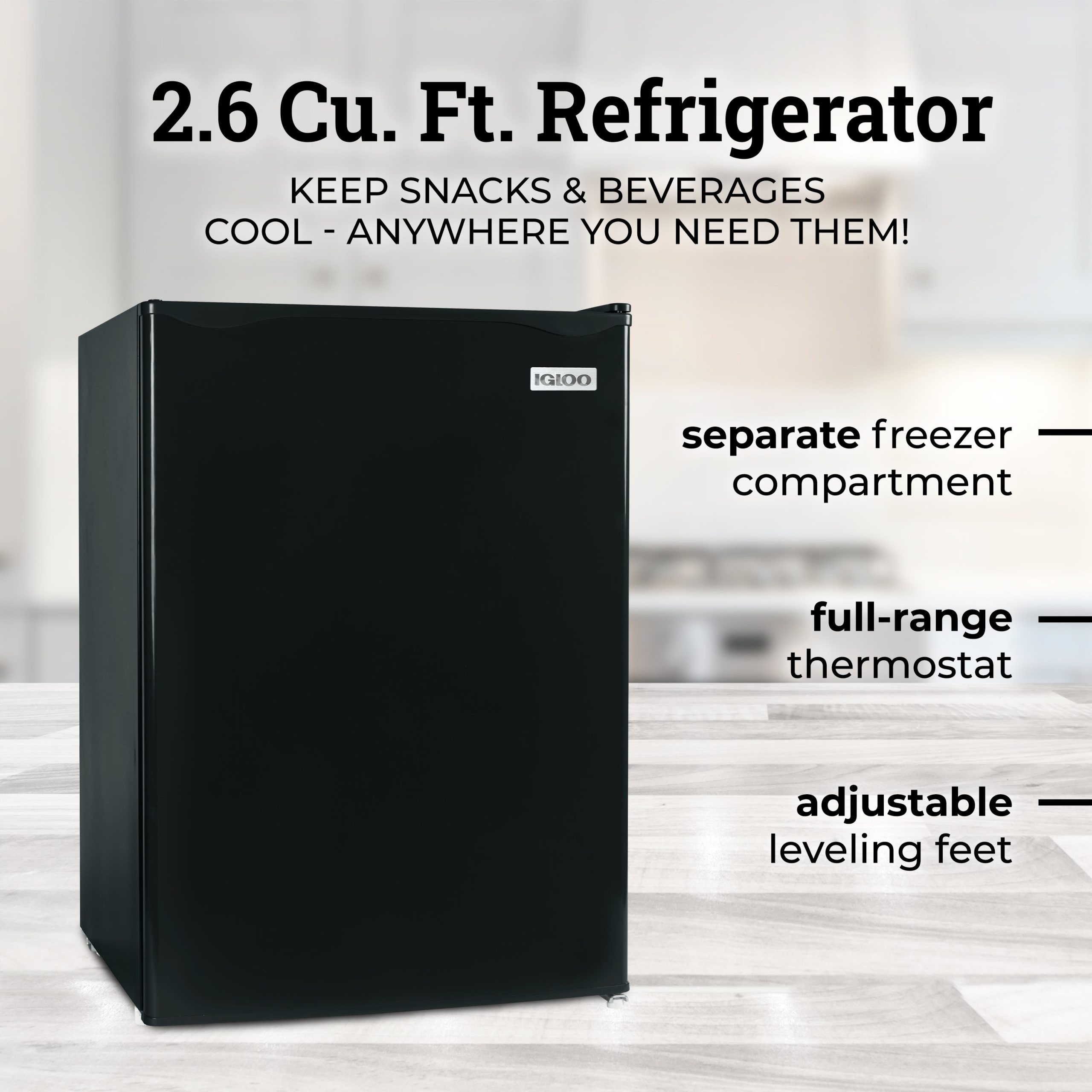 Igloo 2.6 Cu. Ft. Refrigerator w/ Freezer. Black - Image 2