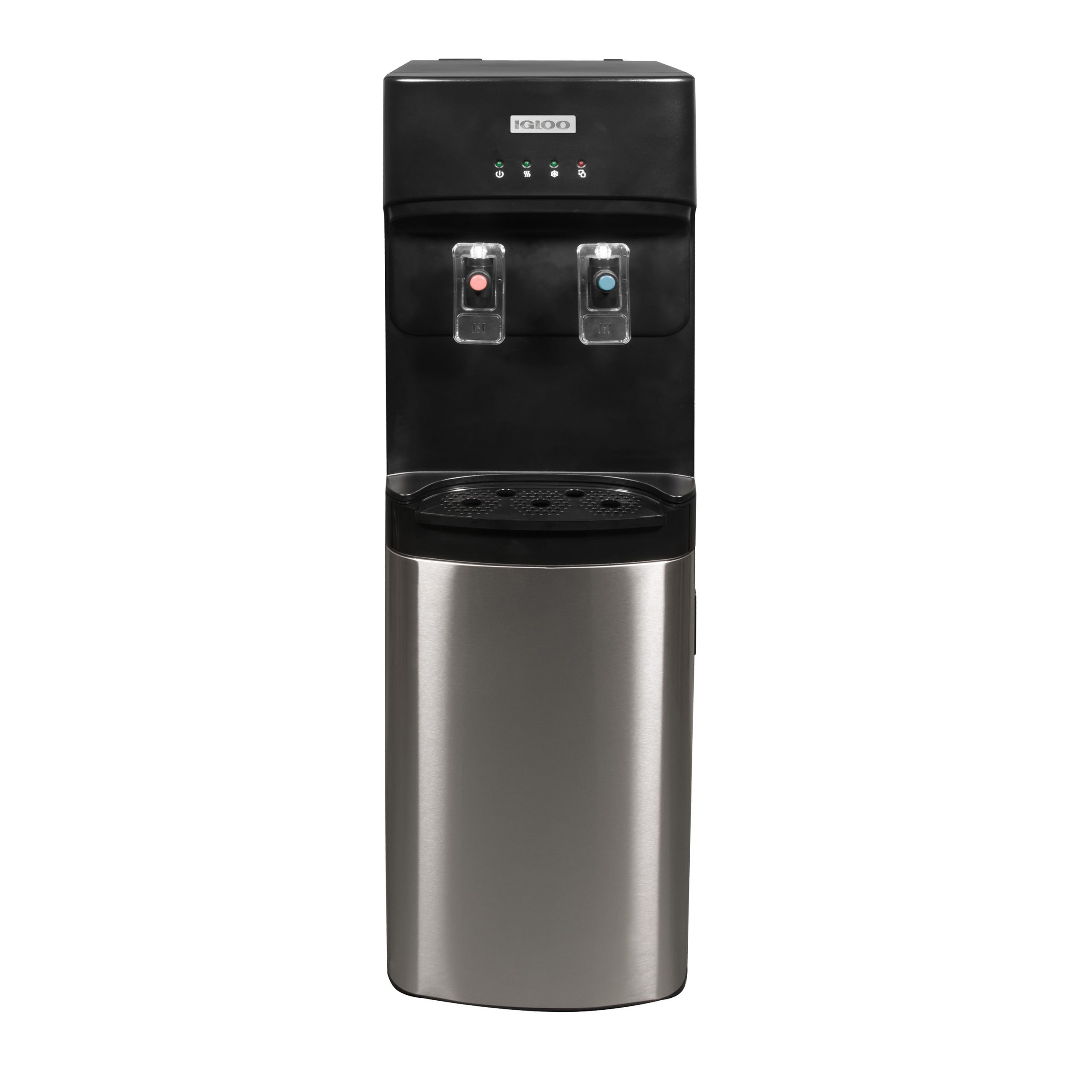 Igloo 3 & 5 Gallon Bottom Load Hot & Cold Water Dispenser. Black & Stainless Steel