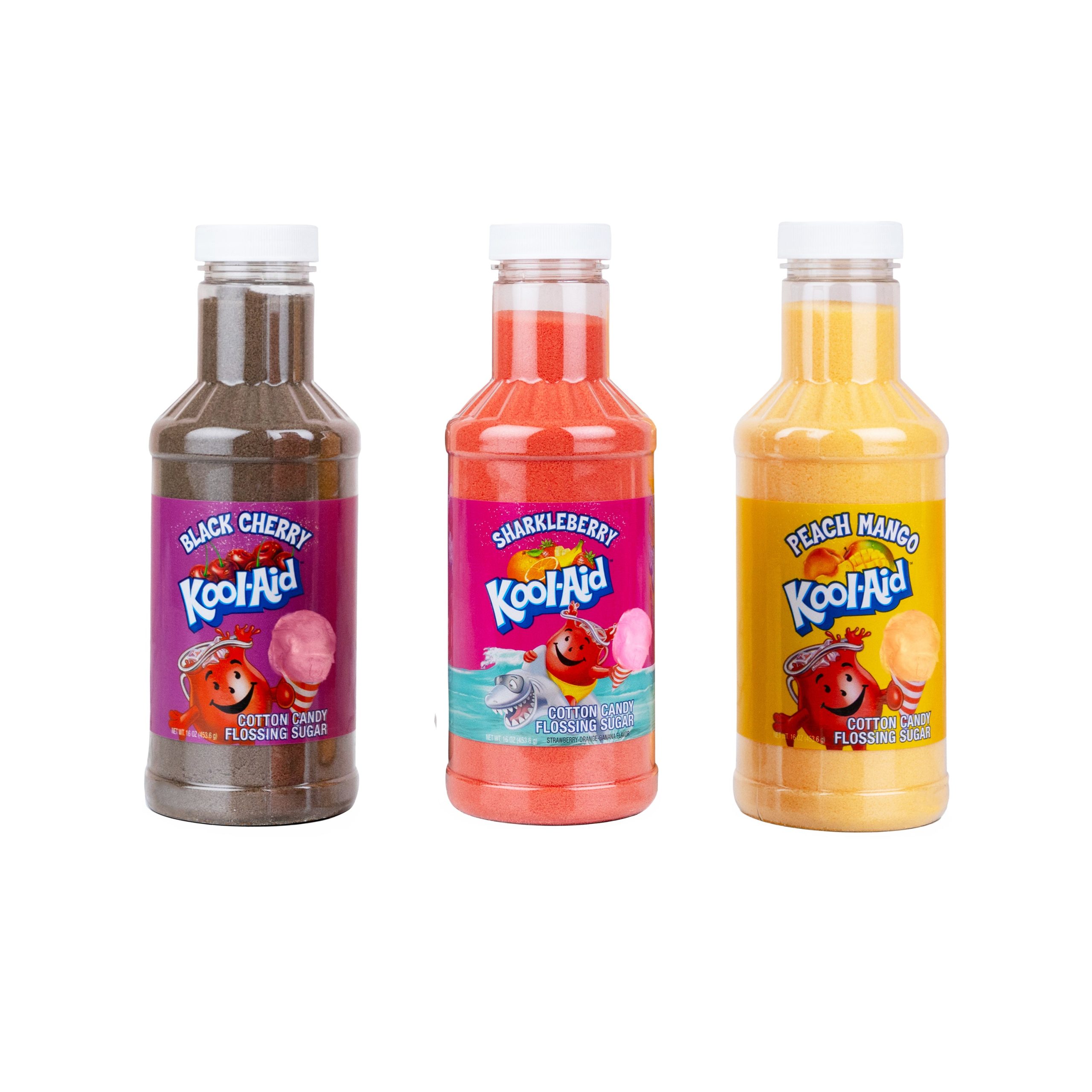 Kool-Aid Cotton Candy Flossing Sugar – Black Cherry. Sharkleberry. Peach Mango – 3 Pack