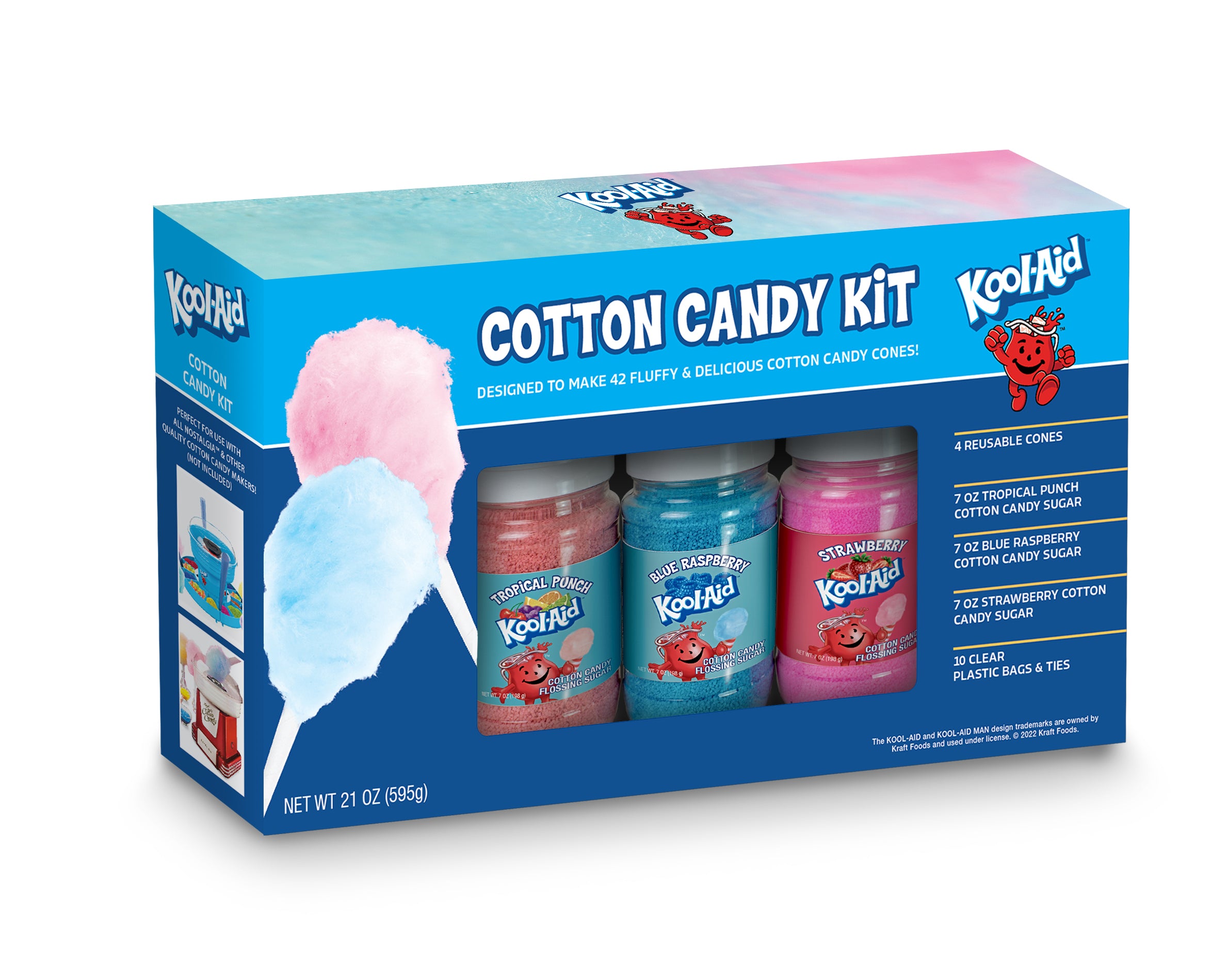 Kool-Aid Cotton Candy Flossing Sugar – Blue Raspberry. Strawberry. Tropical Punch – 3 Pack