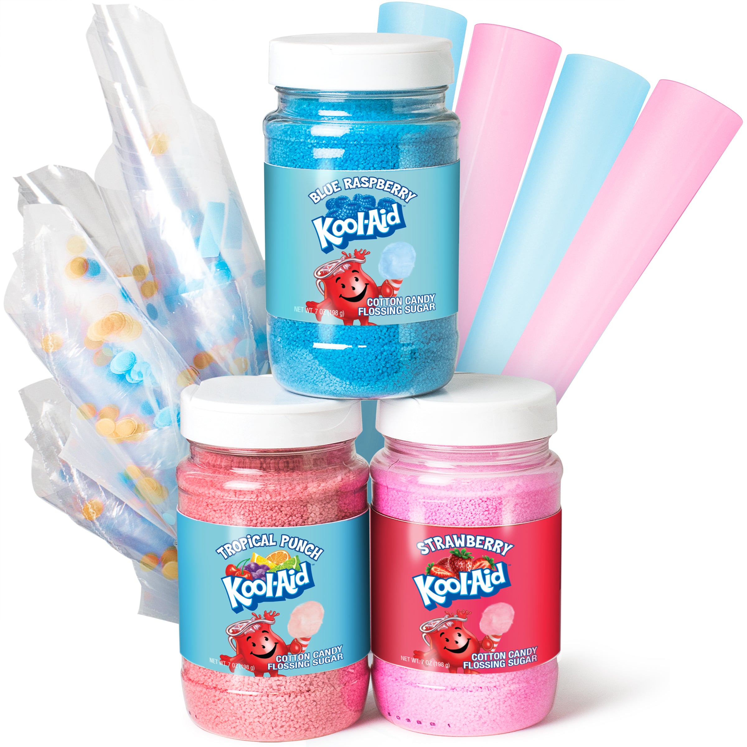 Kool-Aid Cotton Candy Flossing Sugar – Blue Raspberry. Strawberry. Tropical Punch – 3 Pack - Image 3