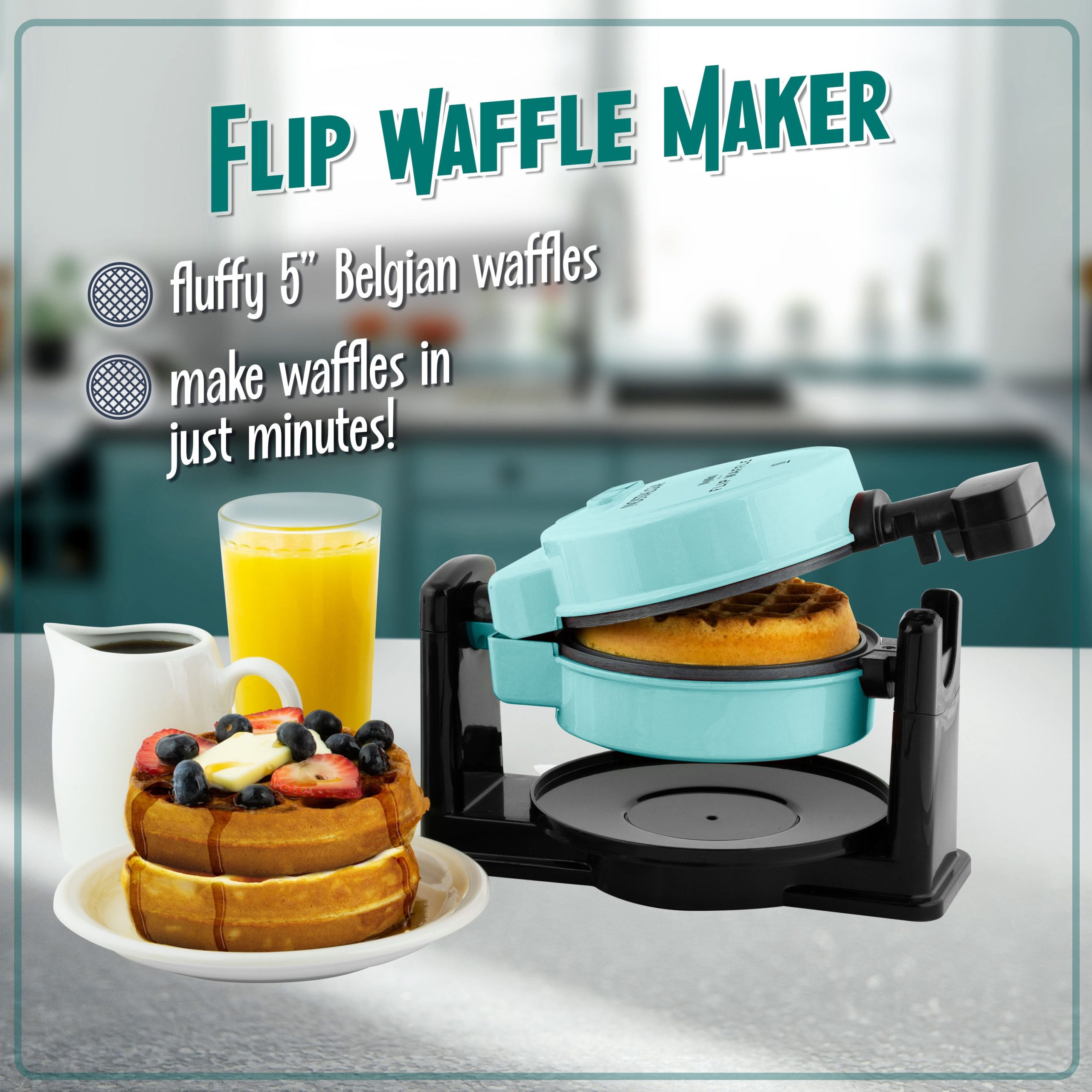MyMini Flip Belgian Waffle Maker. Aqua - Image 3