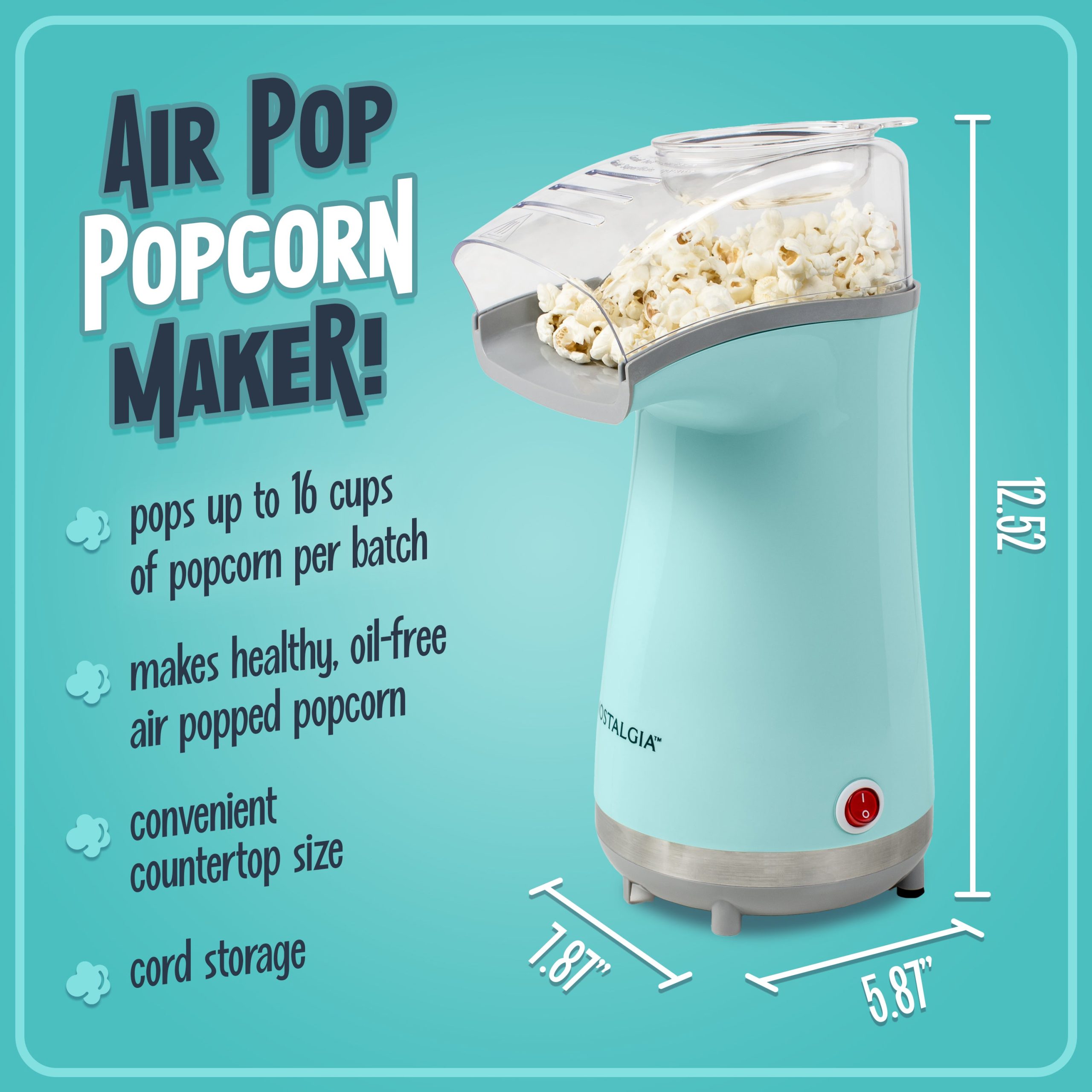 Air-Pop Popcorn Maker. Aqua - Image 2