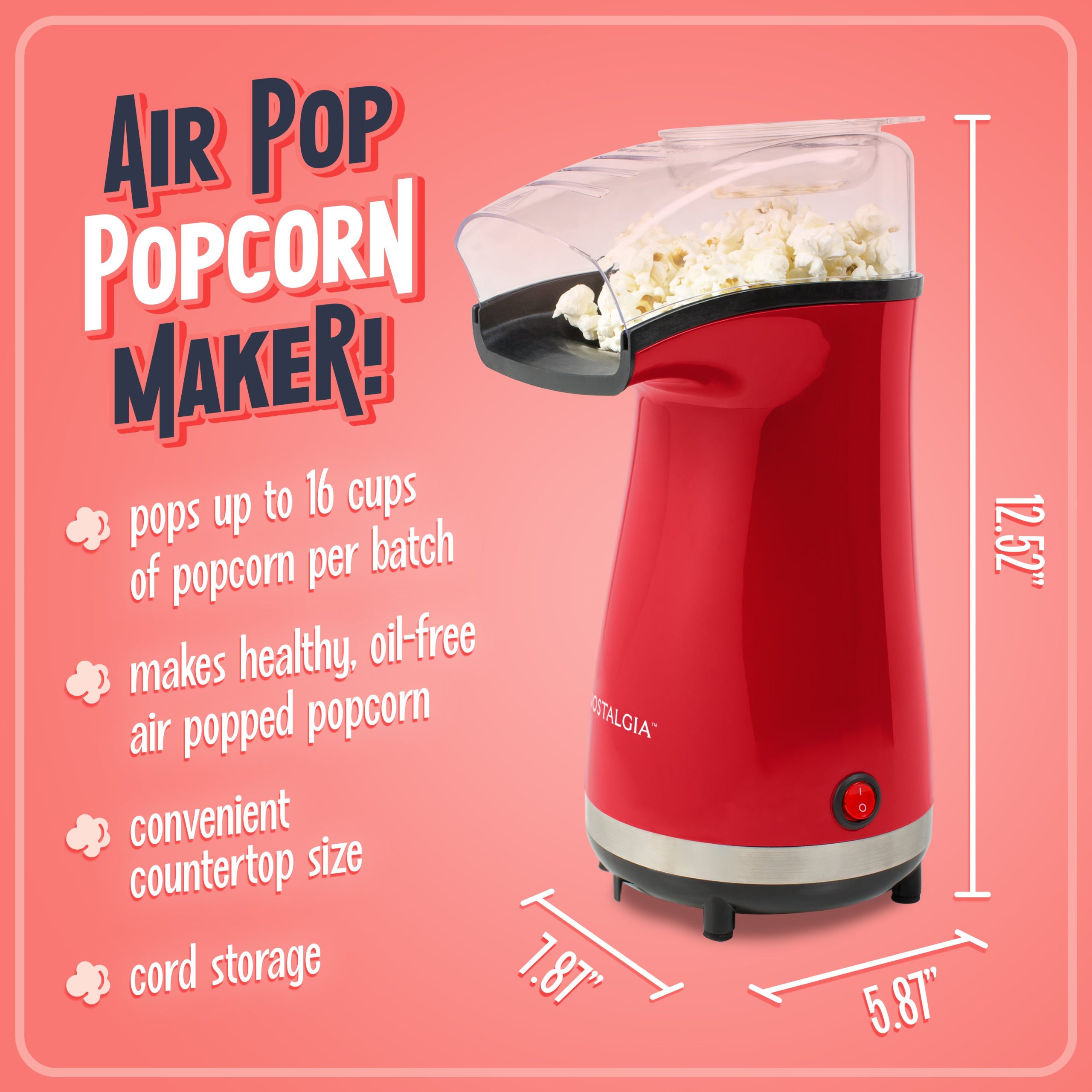 Air-Pop Popcorn Maker. Red - Image 3