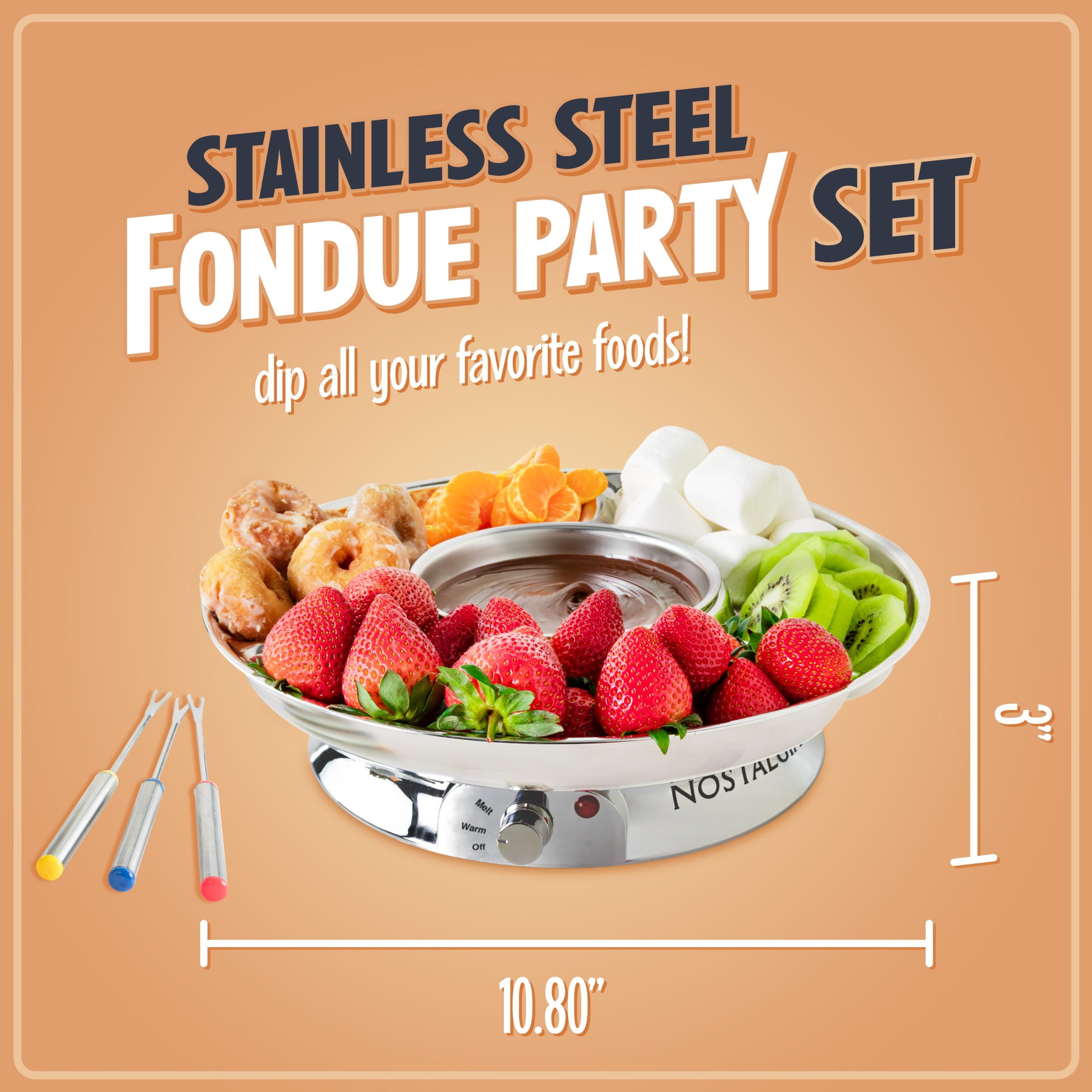 10-Ounce Electric Fondue Party Set. Stainless Steel - Image 2