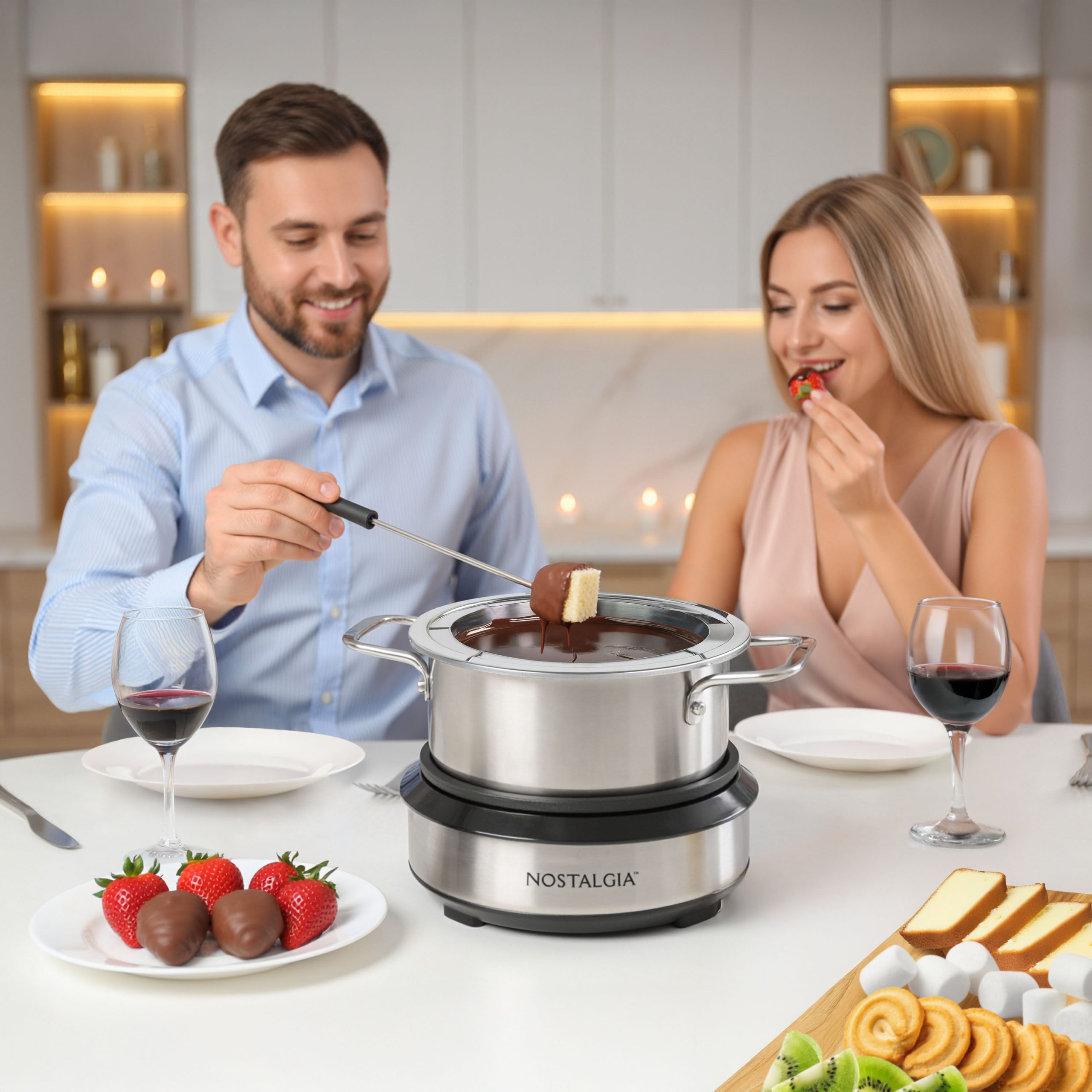 8-Cup Electric Fondue Pot Set for Cheese & Chocolate - 8 Color-Coded Forks. Temperature Control - Image 5