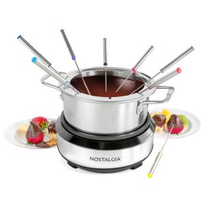 8-Cup Electric Fondue Pot Set for Cheese & Chocolate - 8 Color-Coded Forks. Temperature Control