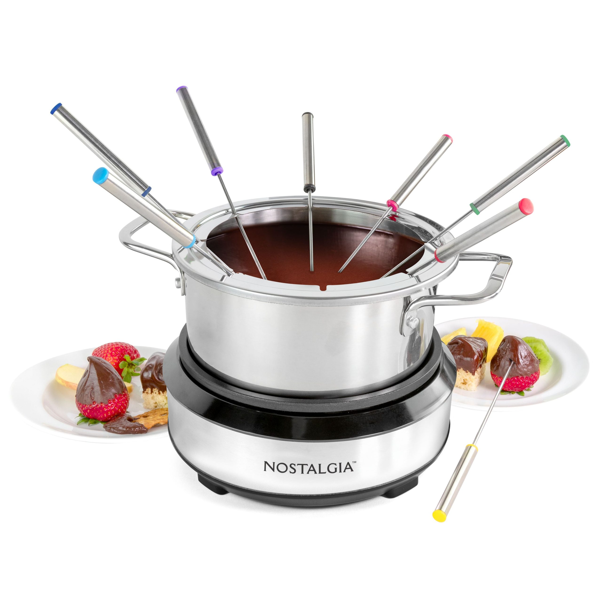 8-Cup Electric Fondue Pot Set for Cheese & Chocolate - 8 Color-Coded Forks. Temperature Control